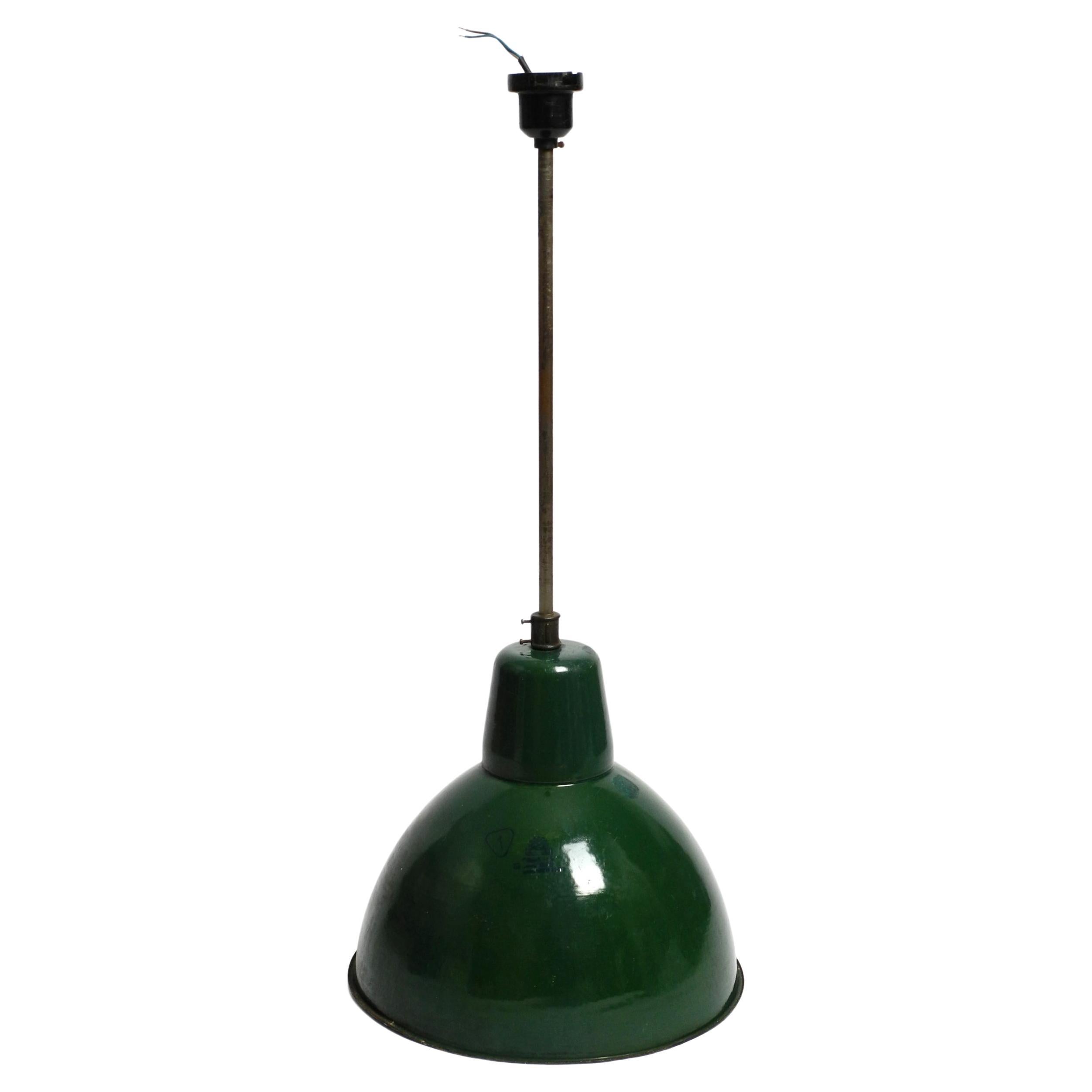 Large 50s Industrial Enameled Factory Lamp from France in the Original Colour For Sale