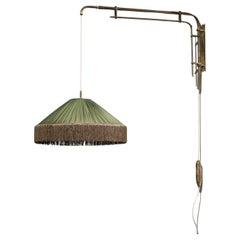 Large 50's Italian brass wall light silk fringe shade
