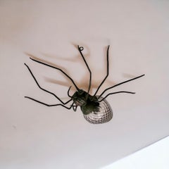 Large 50s Spider-Shaped Lamp ‘Lucky Charm’ in Iron Copper and Chiseled Glass