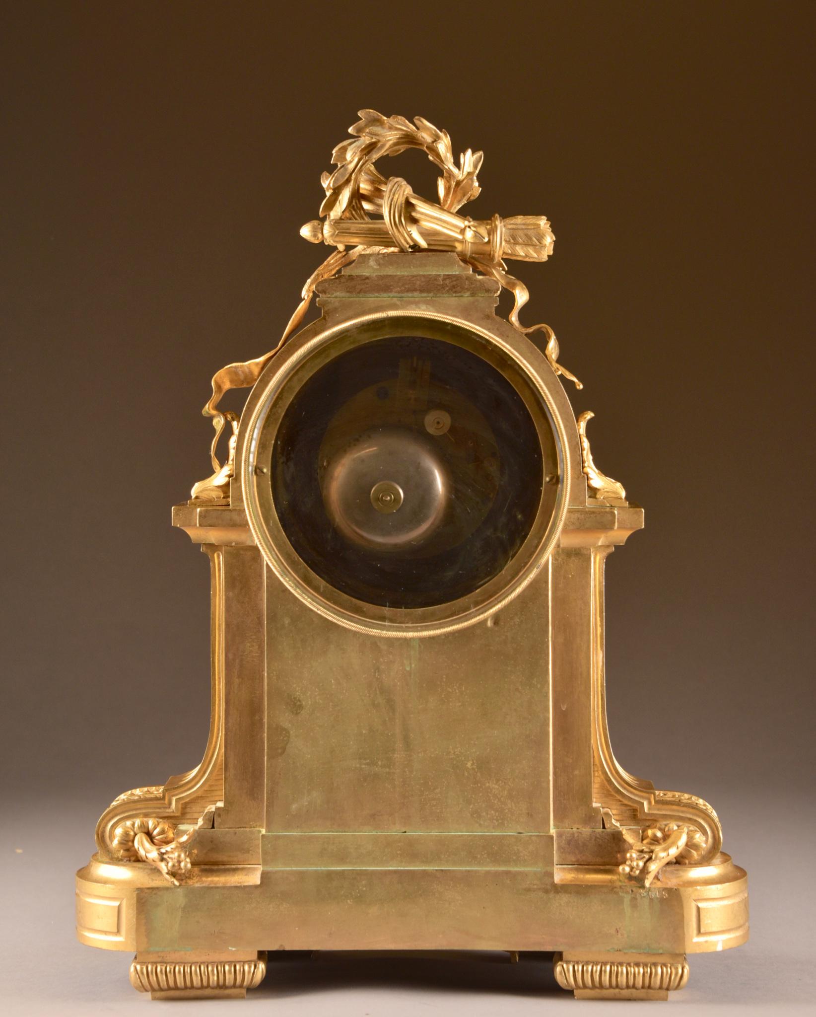 Large Bronze Mantle Clock with Malachite, Raingo Freres For Sale 2