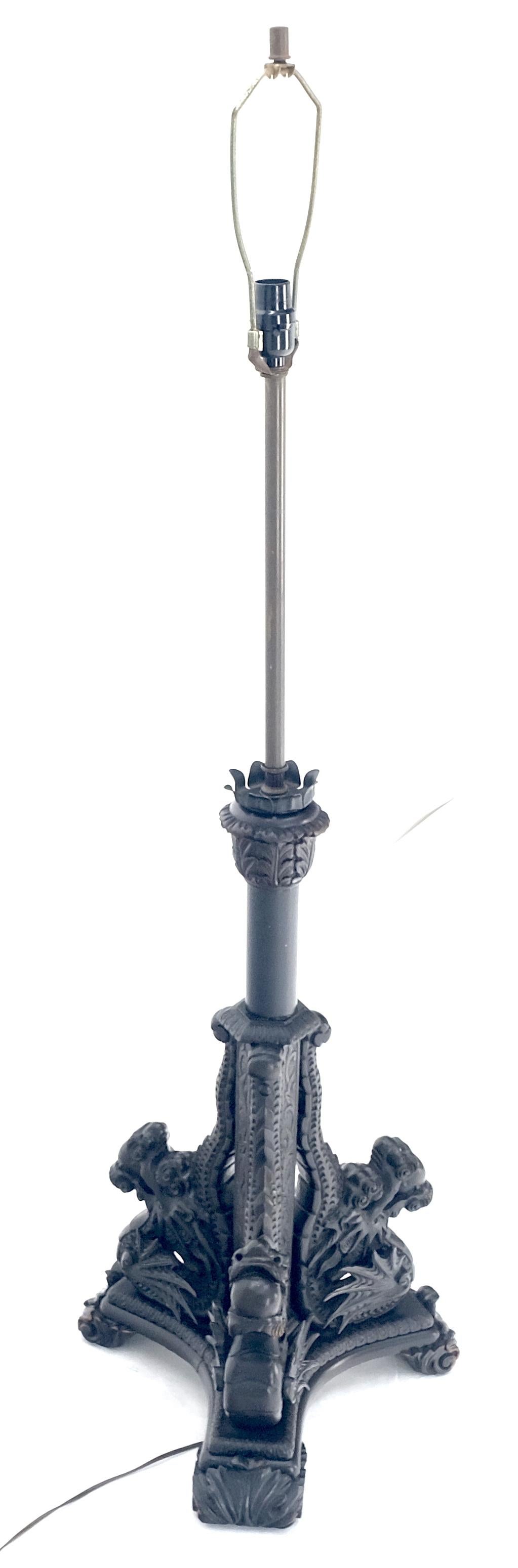 Mogano Grande base per lampada da terra in mogano intagliato alta 51