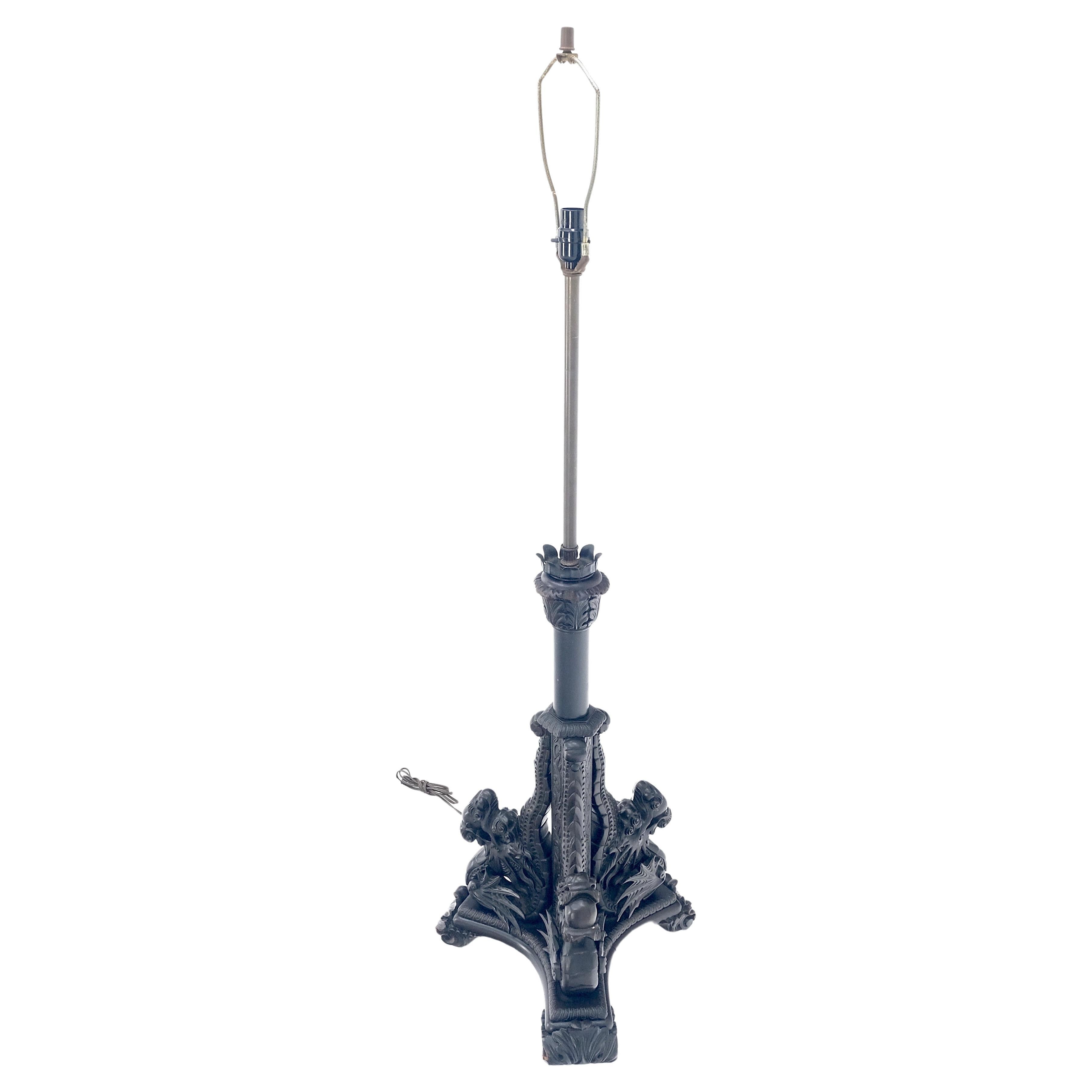 Grande base per lampada da terra in mogano intagliato alta 51" Foo Lions MINT! in vendita
