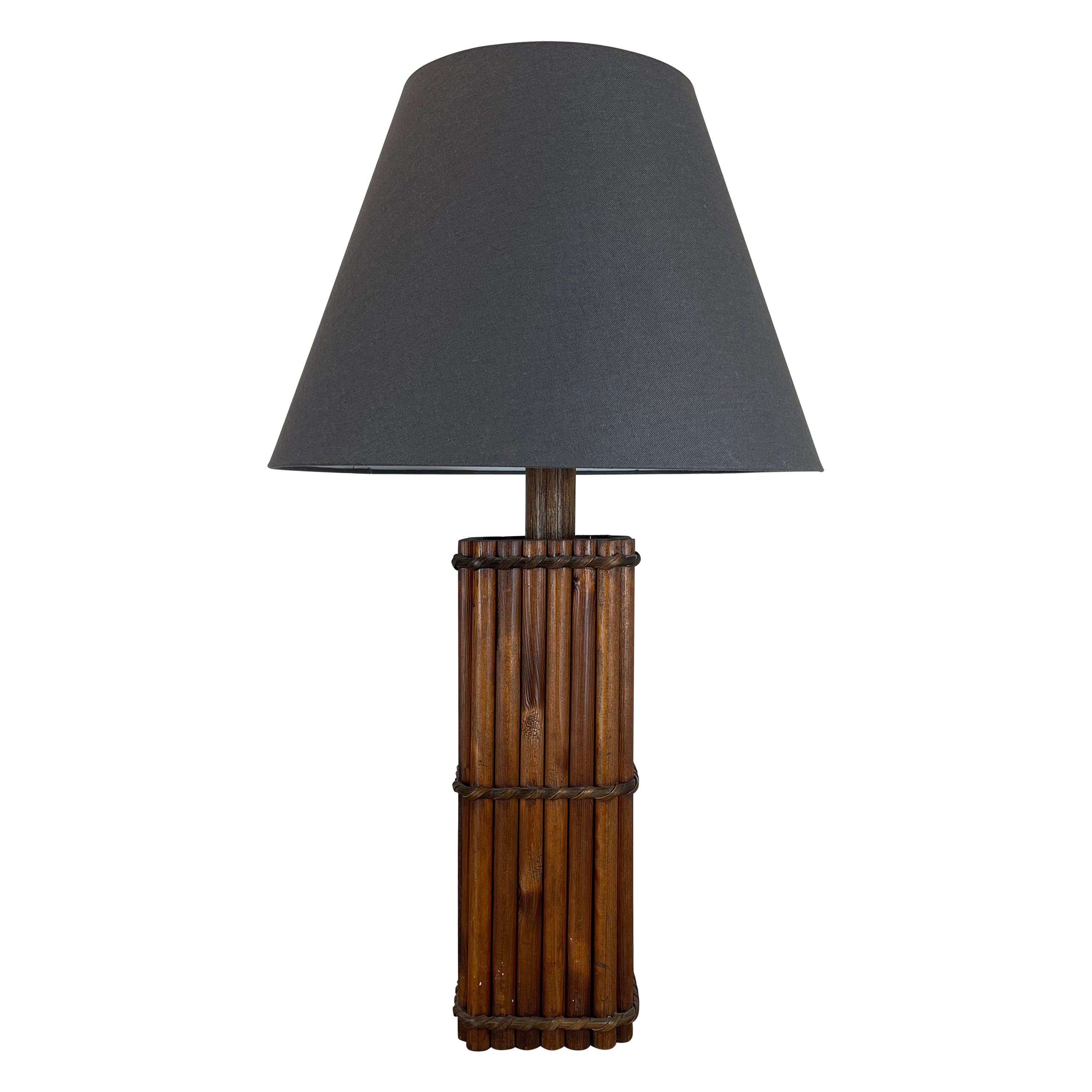 Grande lampada da tavolo Hollywood Regency in legno scuro stile TIKI da 52 cm, Italia anni '70