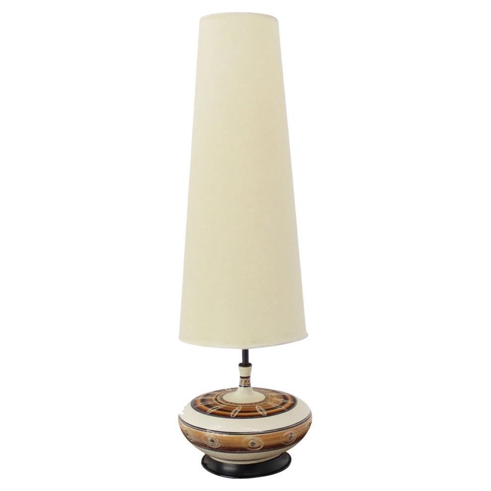 Large 53" Tall Round Porcelain Pottery Base Mid-Century Modern Table Lamp MINT ! en vente