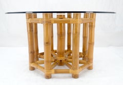 Large 54" Diameter Glass Top Thick Bamboo Base Dining Table Decorative MINT