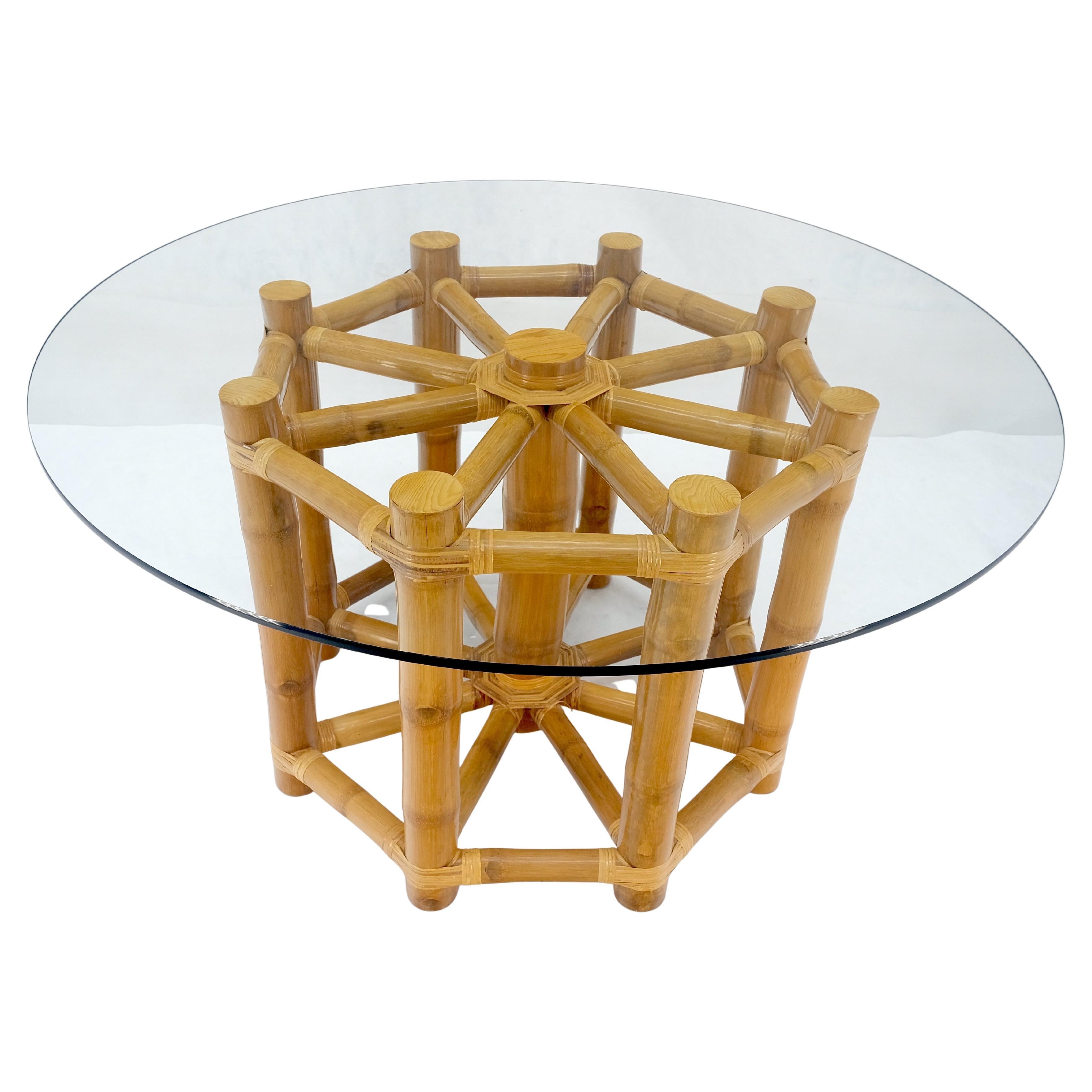 Large 54" Diameter Glass Top Thick Bamboo Base Dining Table Decorative MINT
