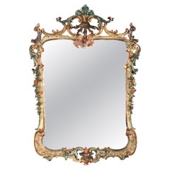 Large 54" French Niccolini Louis XIV Style Polychromed Mirror Signed 20thC