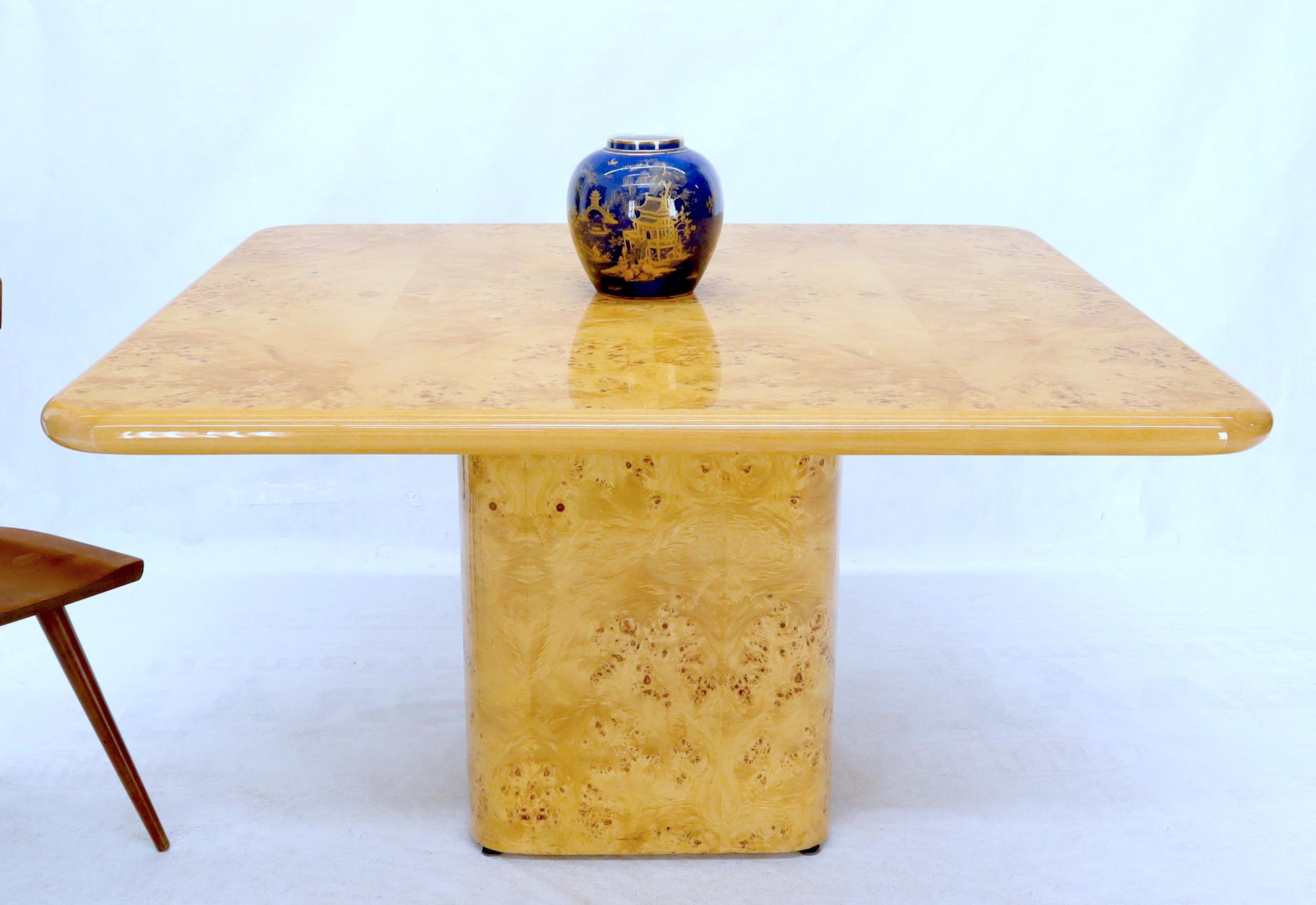 Square Dining Conference Table Wrapped in Burl Wood by Habitat In Good Condition For Sale In Rockaway, NJ