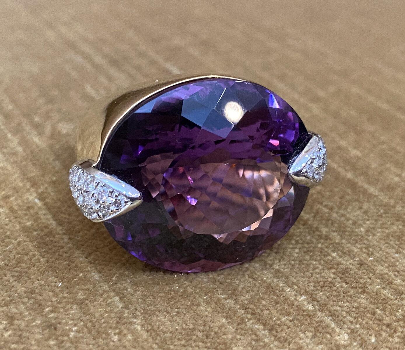 Oval Cut Large 54.03 carats Amethyst and Diamond Cocktail Ring in Platinum and 18k Gold For Sale
