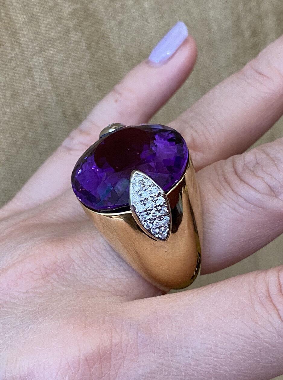 Large 54.03 carats Amethyst and Diamond Cocktail Ring in Platinum and 18k Gold For Sale 1