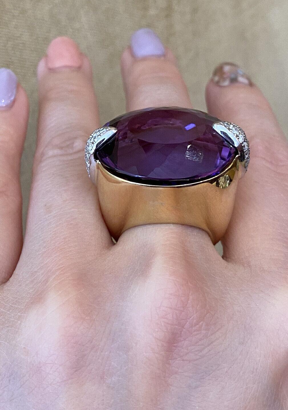 Large 54.03 carats Amethyst and Diamond Cocktail Ring in Platinum and 18k Gold For Sale 2