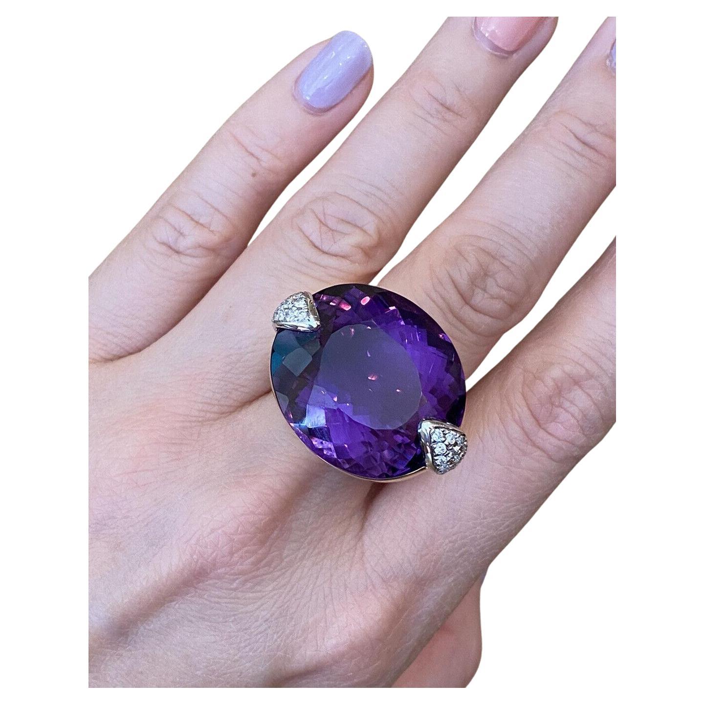 Large 54.03 carats Amethyst and Diamond Cocktail Ring in Platinum and 18k Gold For Sale