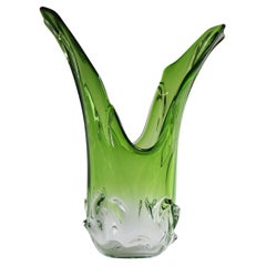 Gran jarrón de cristal de Murano italiano de 5,4 kg Attr. Fratelli Toso 1950 Verde Sommerso