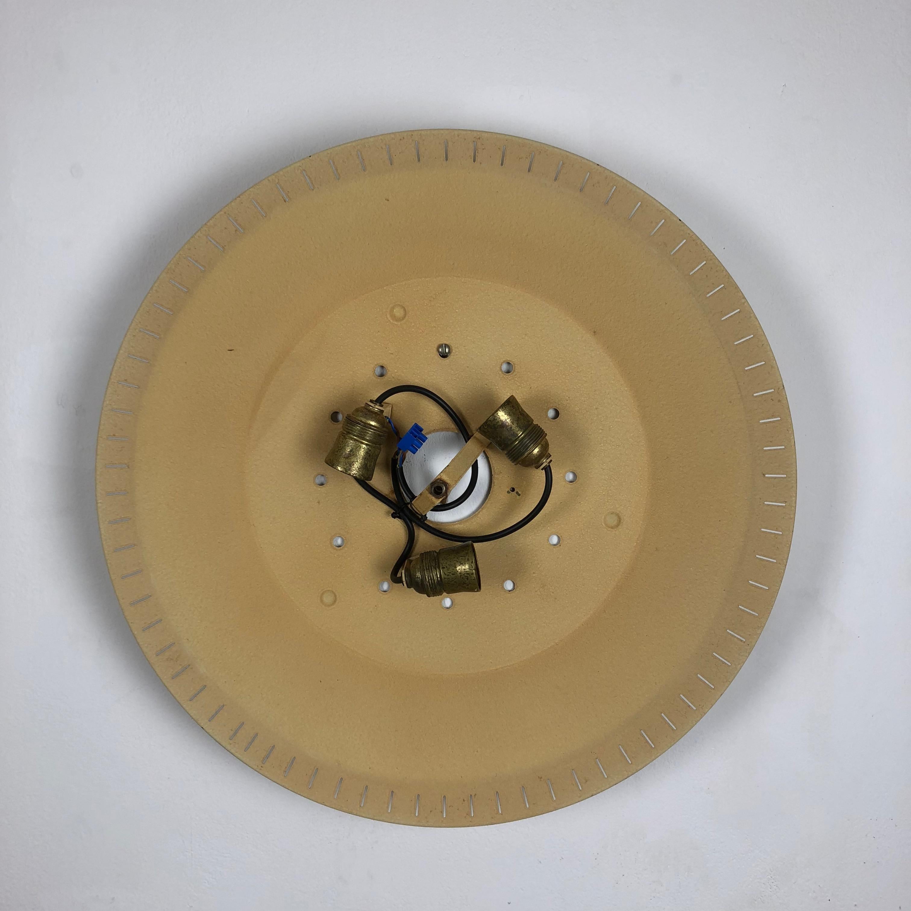 large 55cm Modernist wall light flush mount disc STILNOVO Style, Italy 1950s For Sale 4