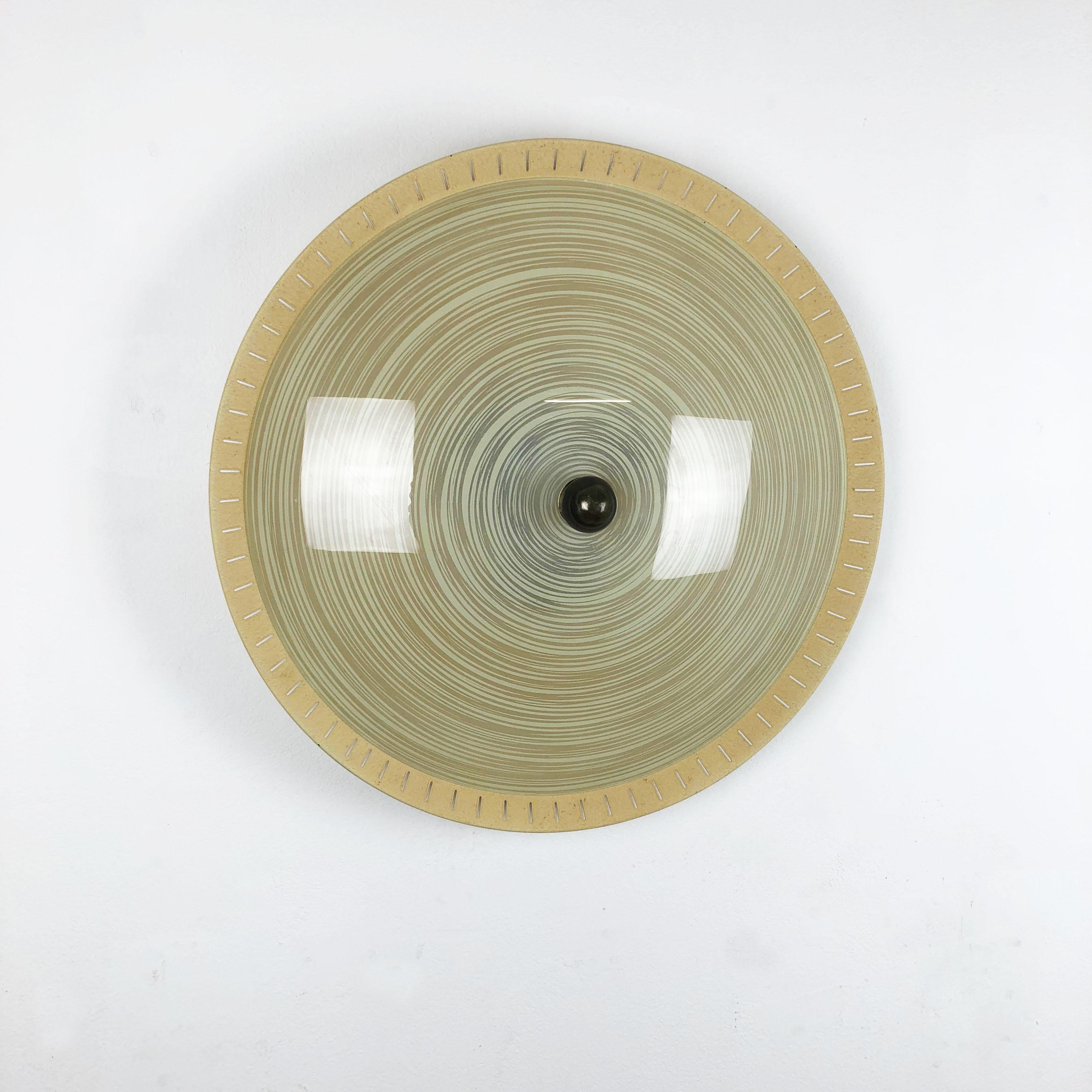 large 55cm Modernist wall light flush mount disc STILNOVO Style, Italy 1950s For Sale 11