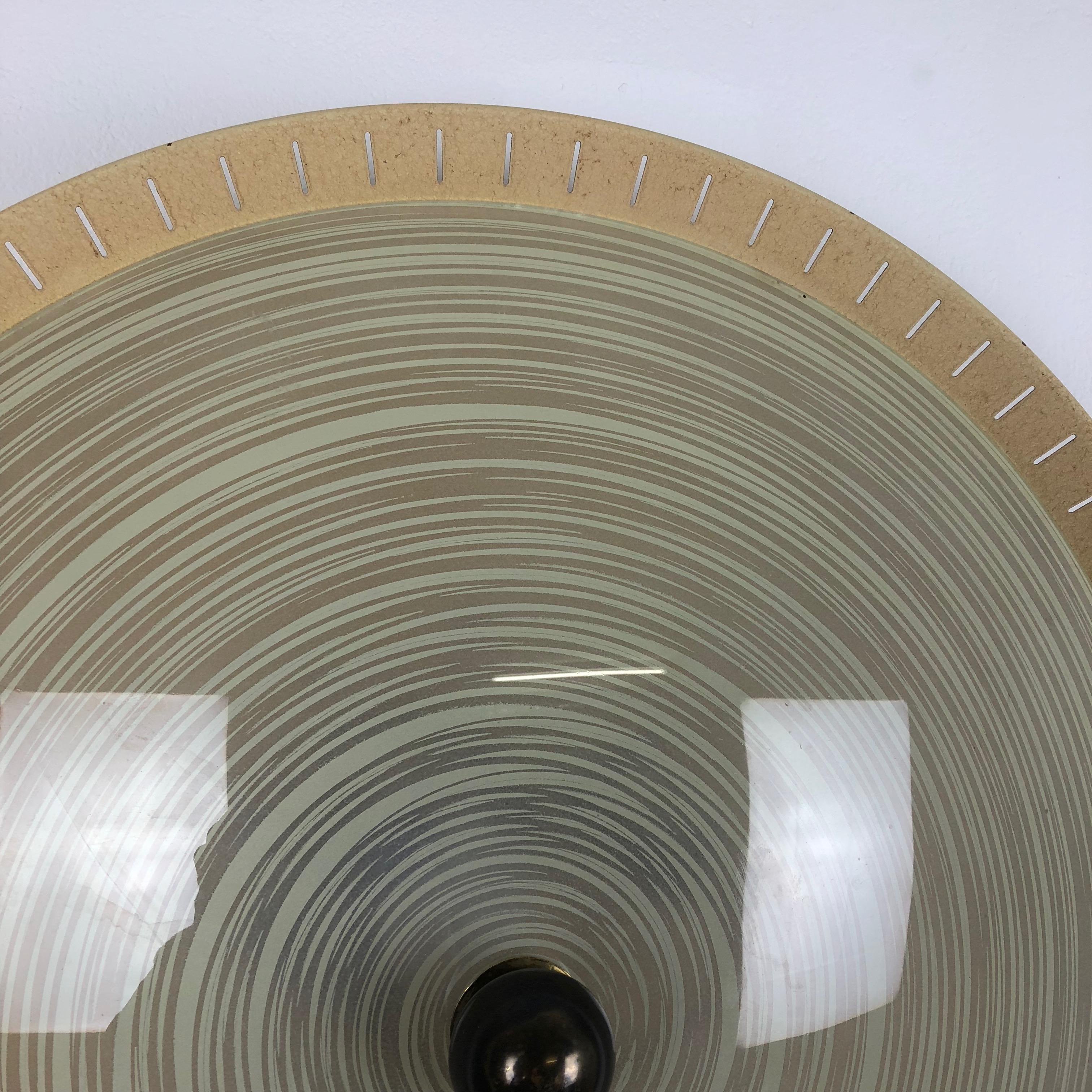 Metal large 55cm Modernist wall light flush mount disc STILNOVO Style, Italy 1950s For Sale
