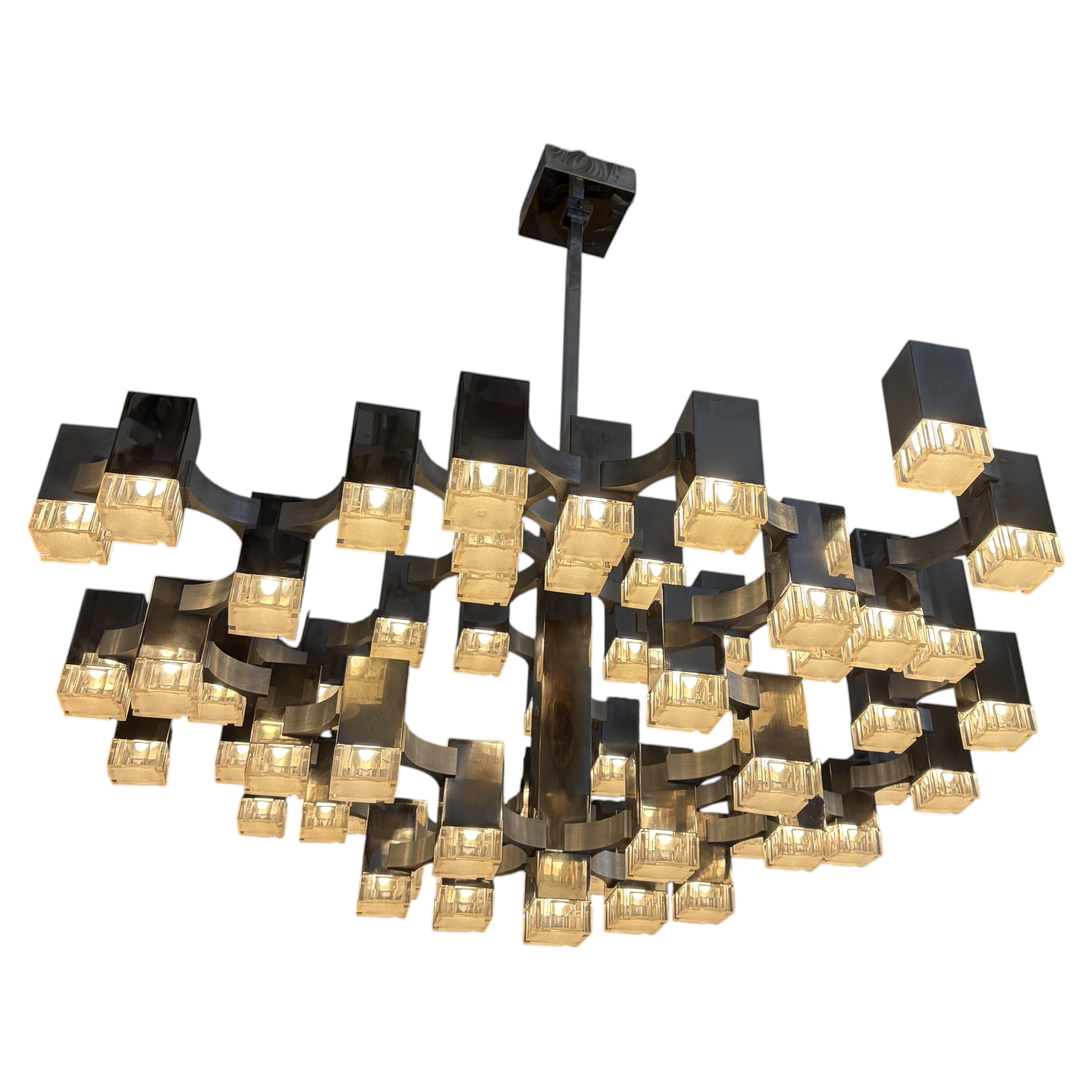 Set grande da 57 pezzi. Lampadario cubico italiano di Gaetano Sciolari della metà del secolo, intorno al 1970