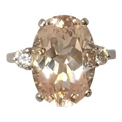 Large 5.87 Carat Fancy Cushion Cut Peach Pink Morganite and Diamond Gold Ring