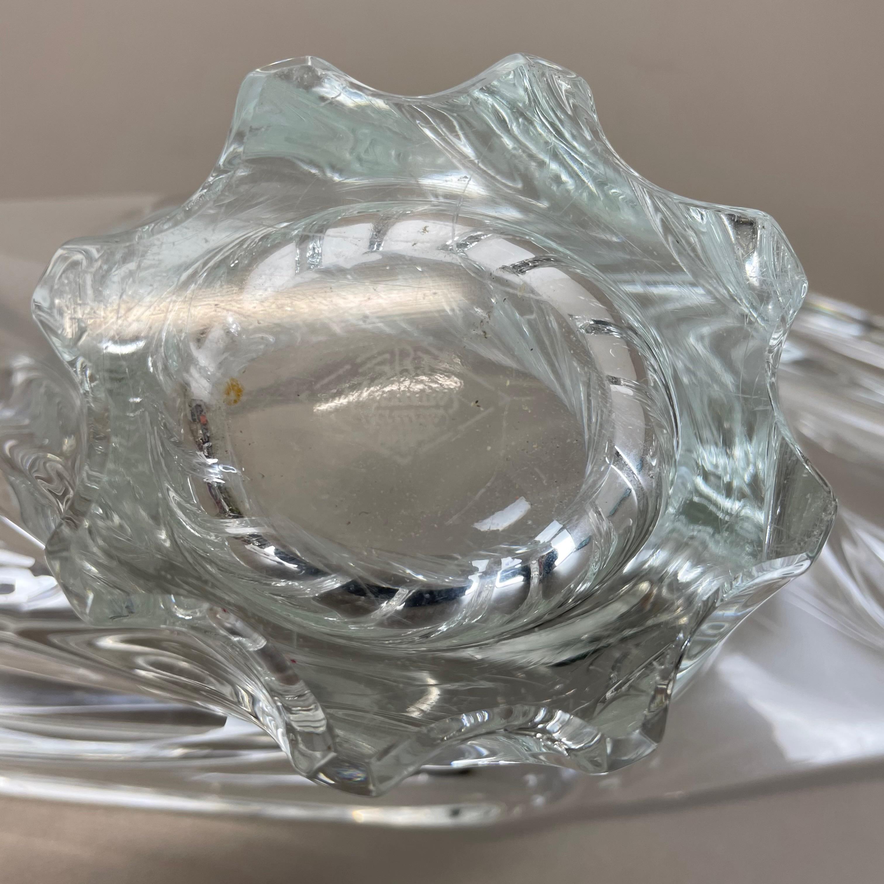 Large Floral Crystal Glass Centerpiece Shell Bowl by Art Vannes, France, 1970 For Sale 9