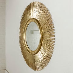 Large French Giltwood Sunburst Mirror, Gold Leaf Over Mahogany