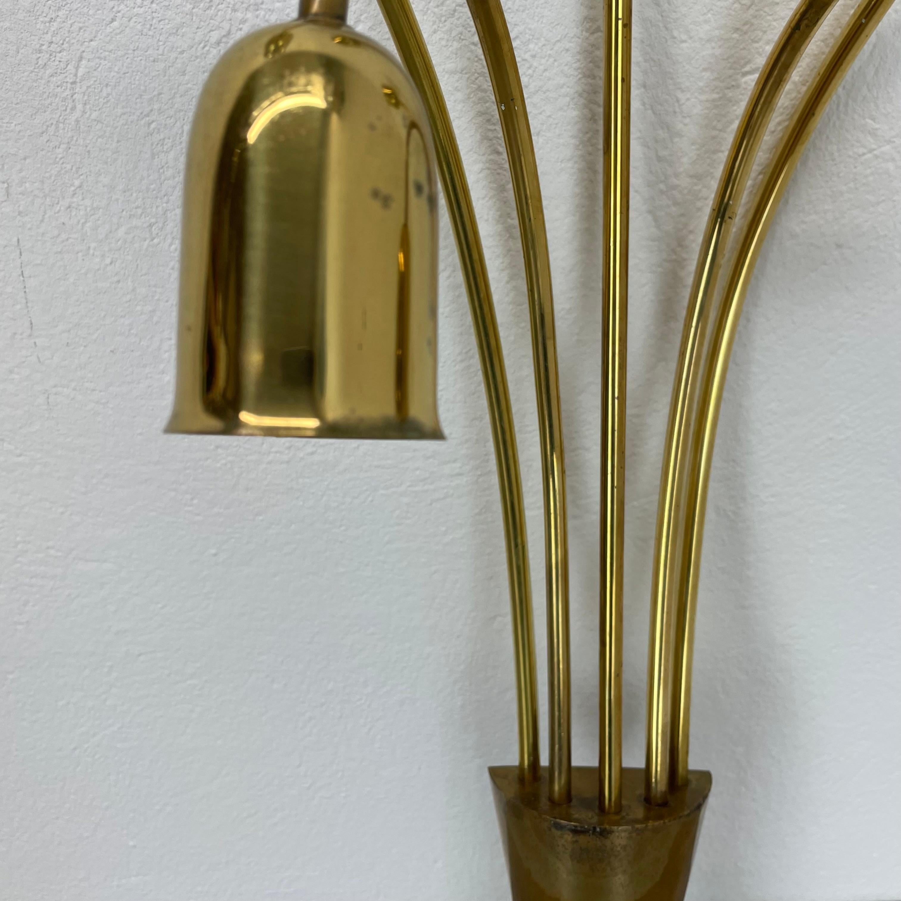 Large 59cm Brass Italian Stilnovo Style Theatre Wall Ceiling Light, Italy 1950s For Sale 5