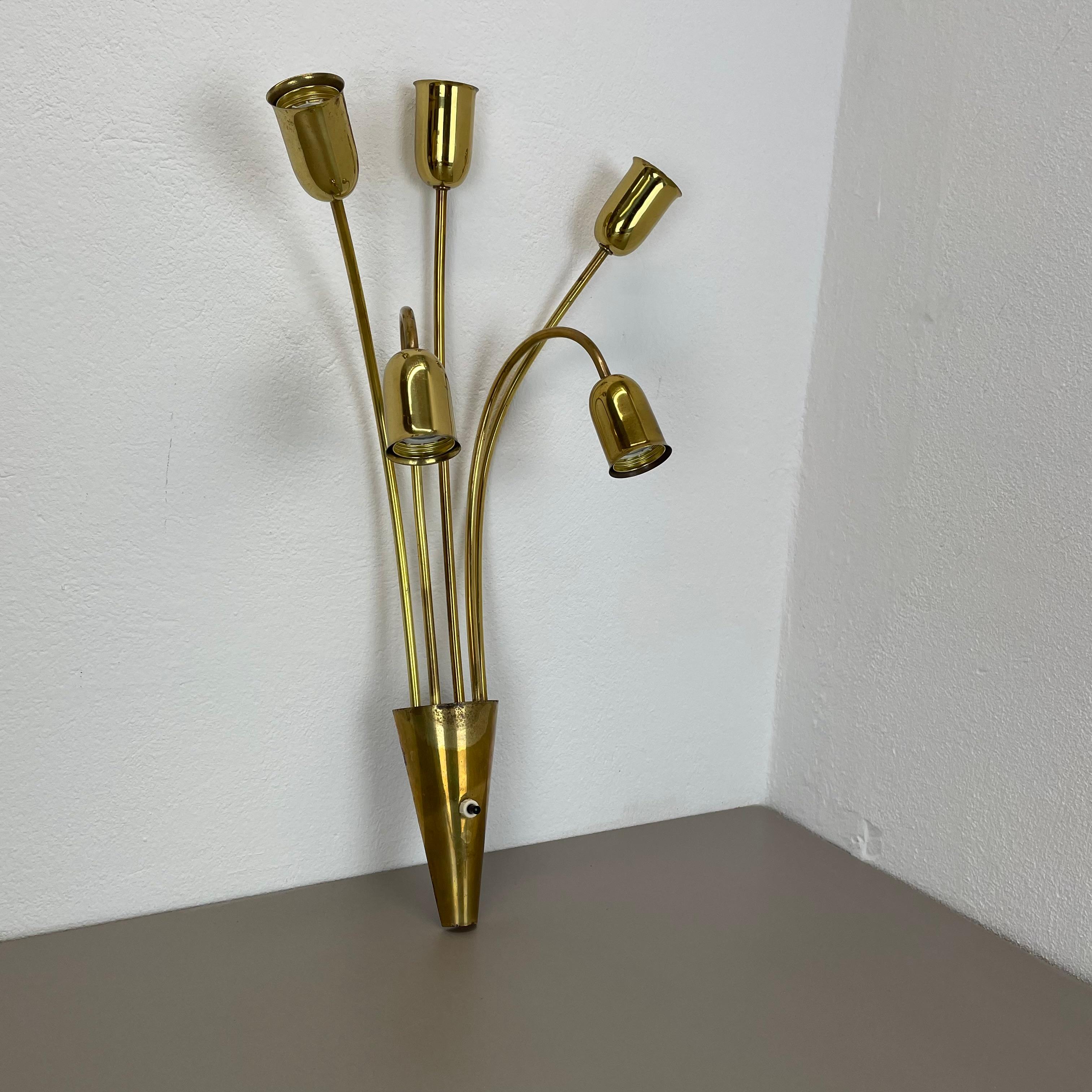 Mid-Century Modern Large 59cm Brass Italian Stilnovo Style Theatre Wall Ceiling Light, Italy 1950s For Sale