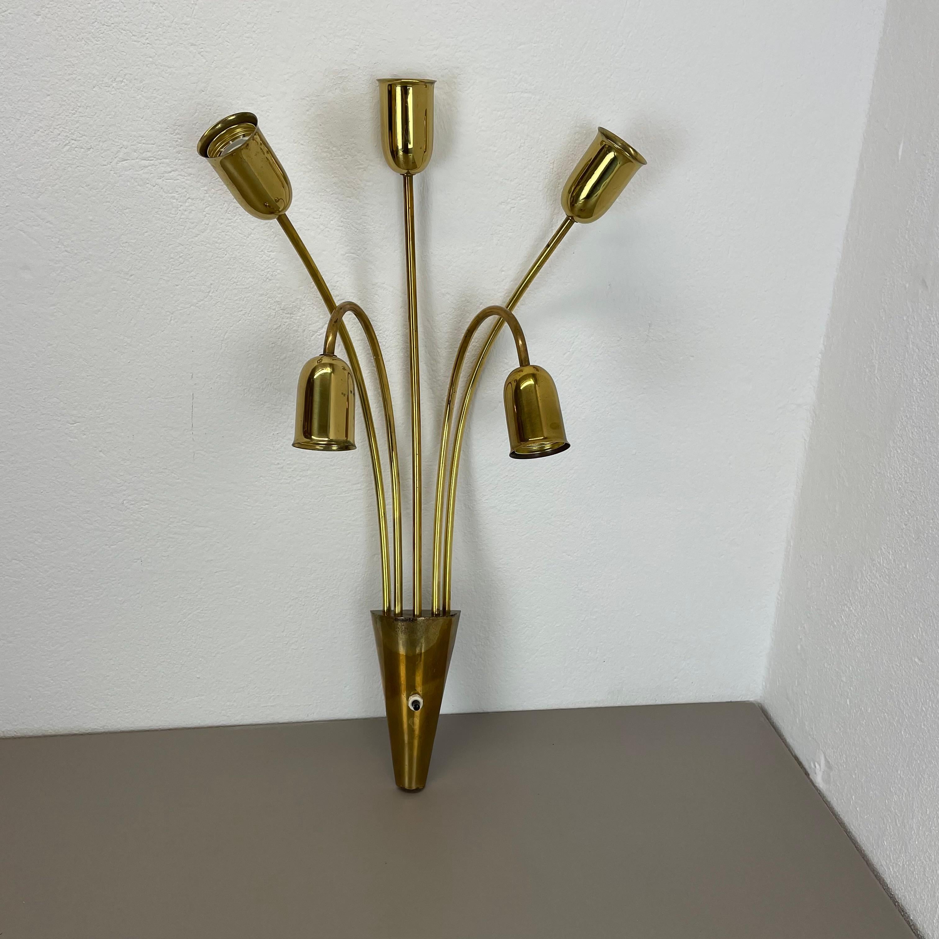 Metal Large 59cm Brass Italian Stilnovo Style Theatre Wall Ceiling Light, Italy 1950s For Sale
