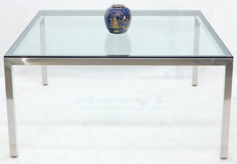 Large Square Glass Top Chrome Frame Dining Conference Table Baughman