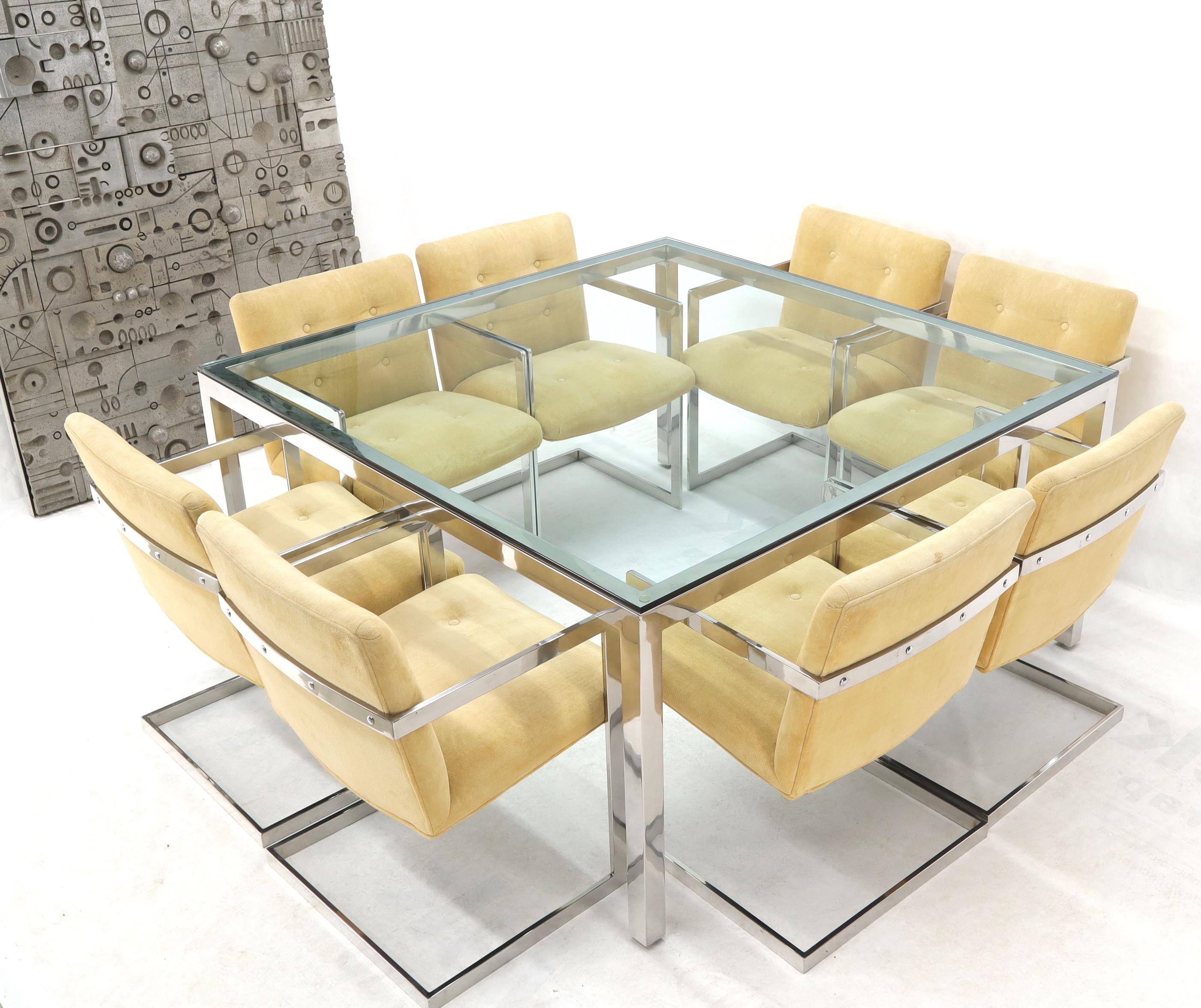 Mid-Century Modern Large Square Glass Top Chrome Frame Dining Conference Table Baughman Attributed