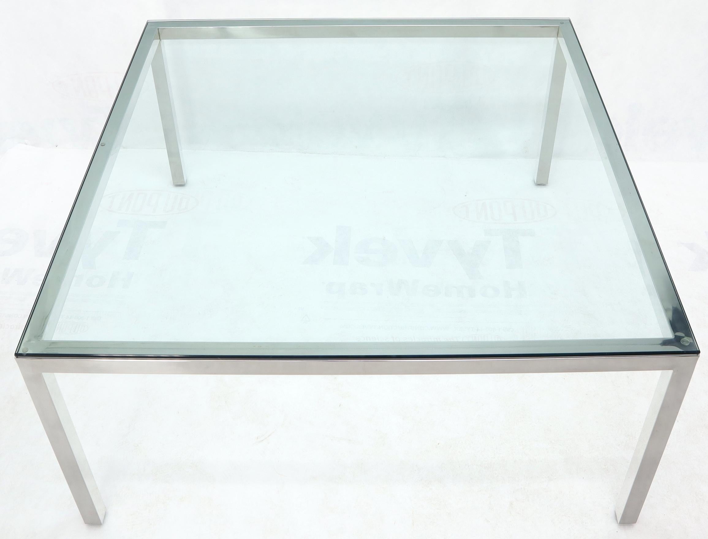 American Large Square Glass Top Chrome Frame Dining Conference Table Baughman Attributed