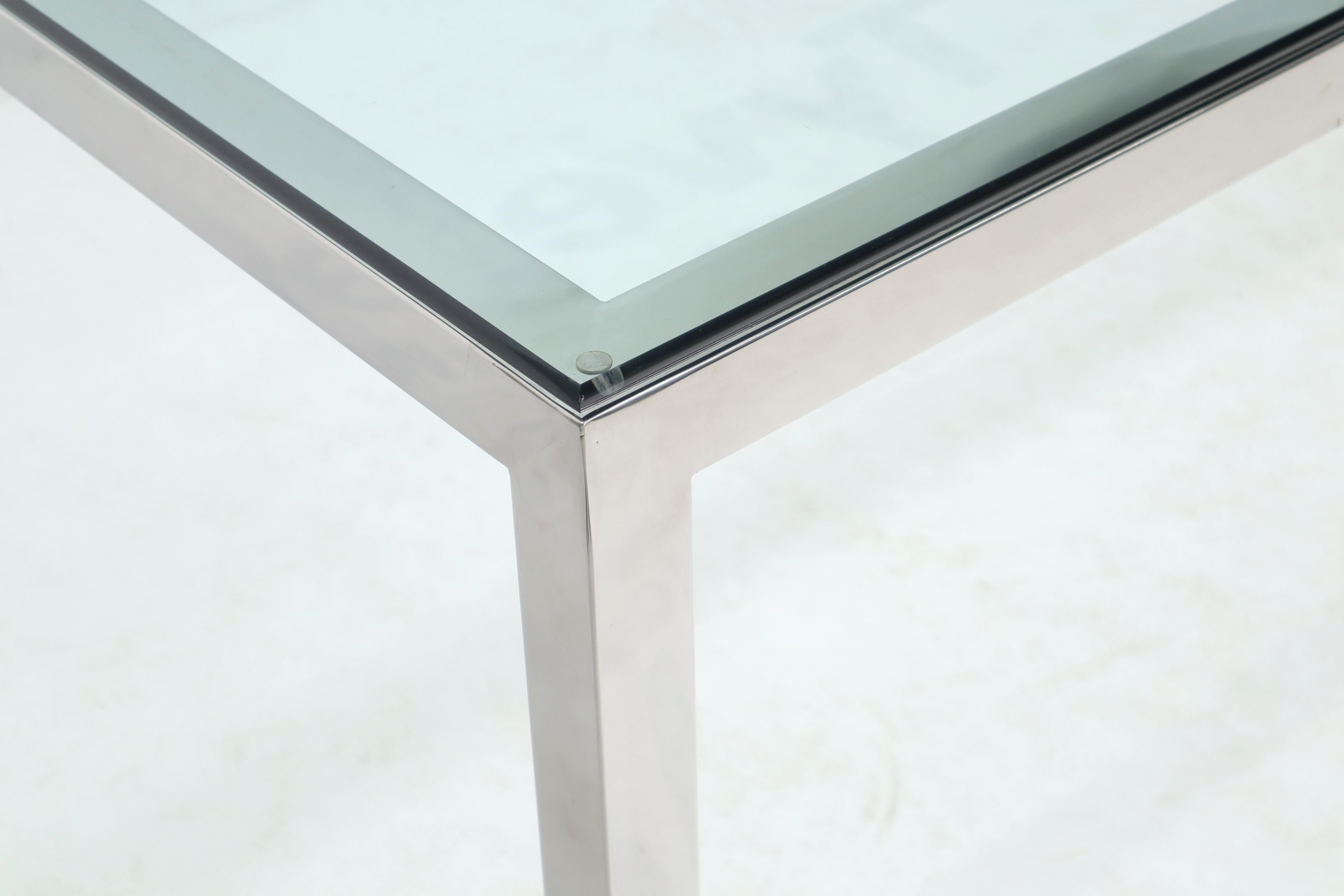Large Square Glass Top Chrome Frame Dining Conference Table Baughman Attributed In Excellent Condition In Rockaway, NJ