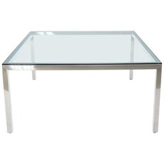 Large Square Glass Top Chrome Frame Dining Conference Table Baughman Attributed