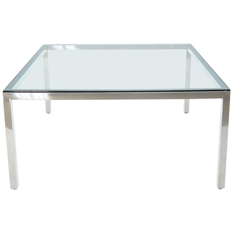 Large Square Glass Top Chrome Frame Dining Conference Table Baughman