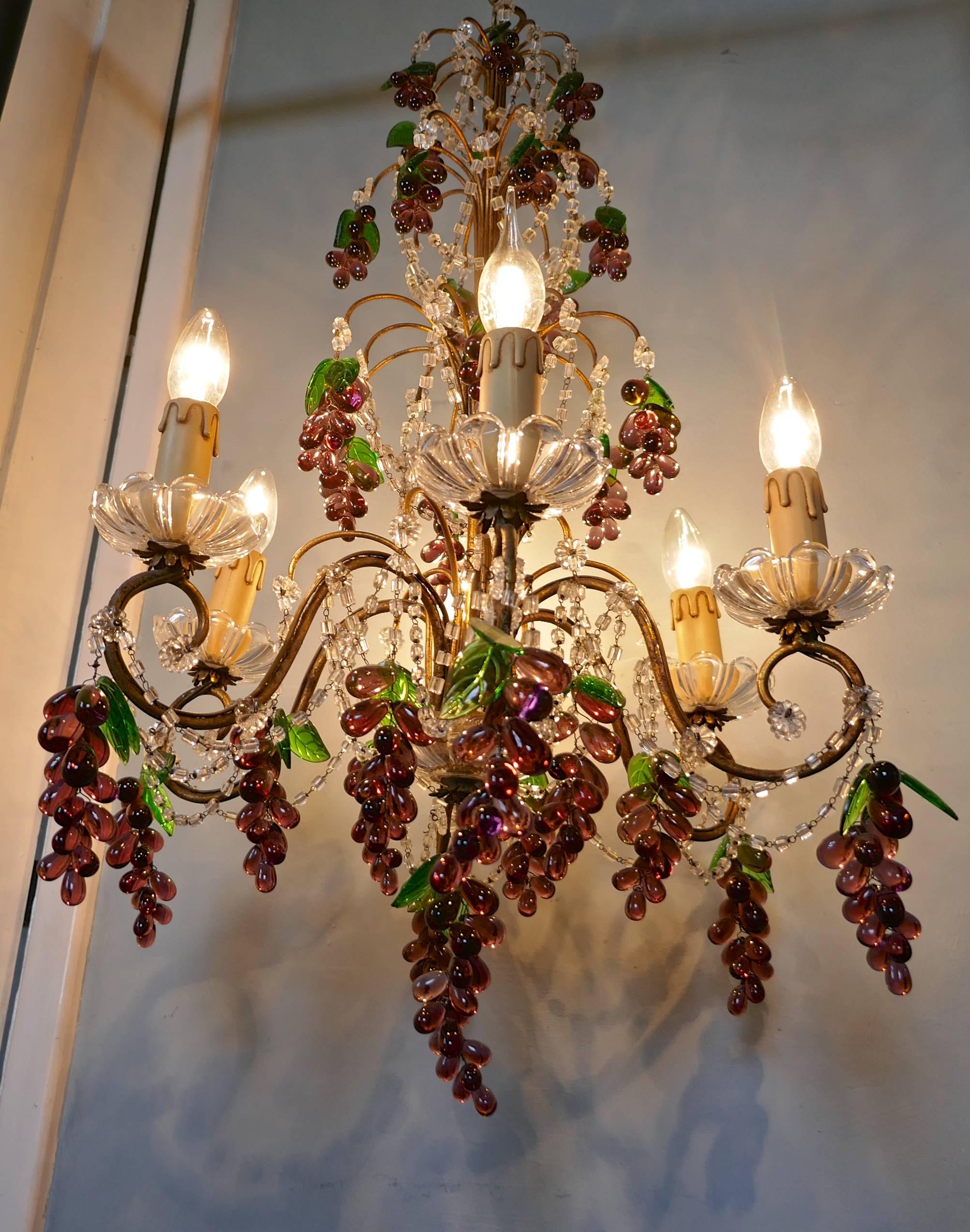 Large Six Branch Chandelier Hung with Amethyst Grapes 4