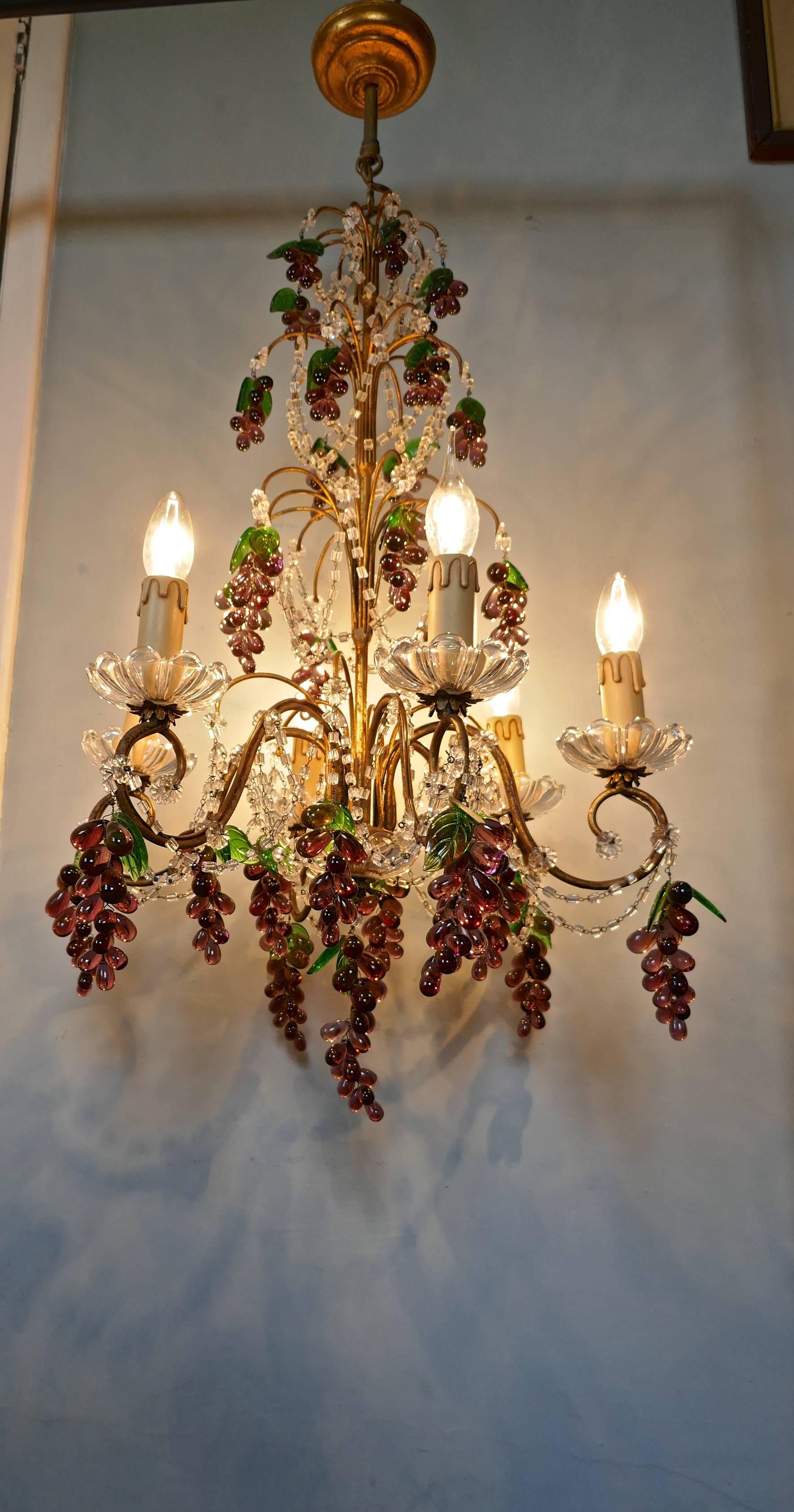 Large Six Branch Chandelier Hung with Amethyst Grapes 5