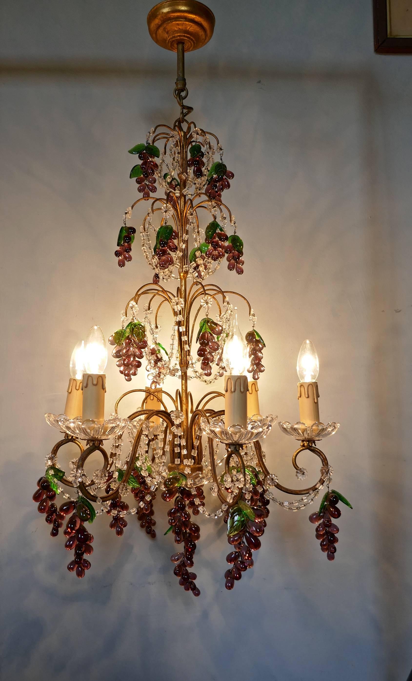 Large Six Branch Chandelier Hung with Amethyst Grapes 6