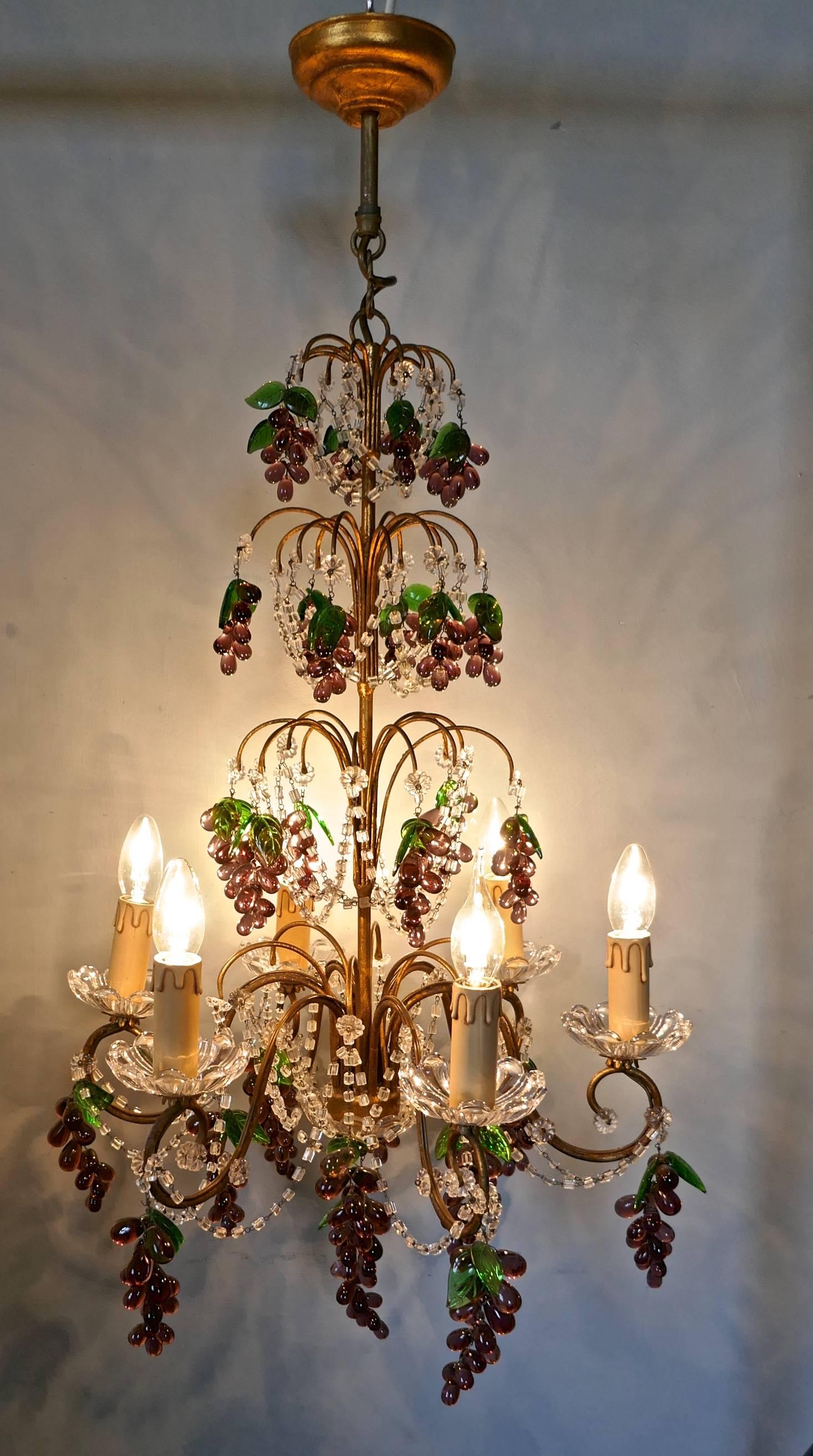 Large Six Branch Chandelier Hung with Amethyst Grapes 1