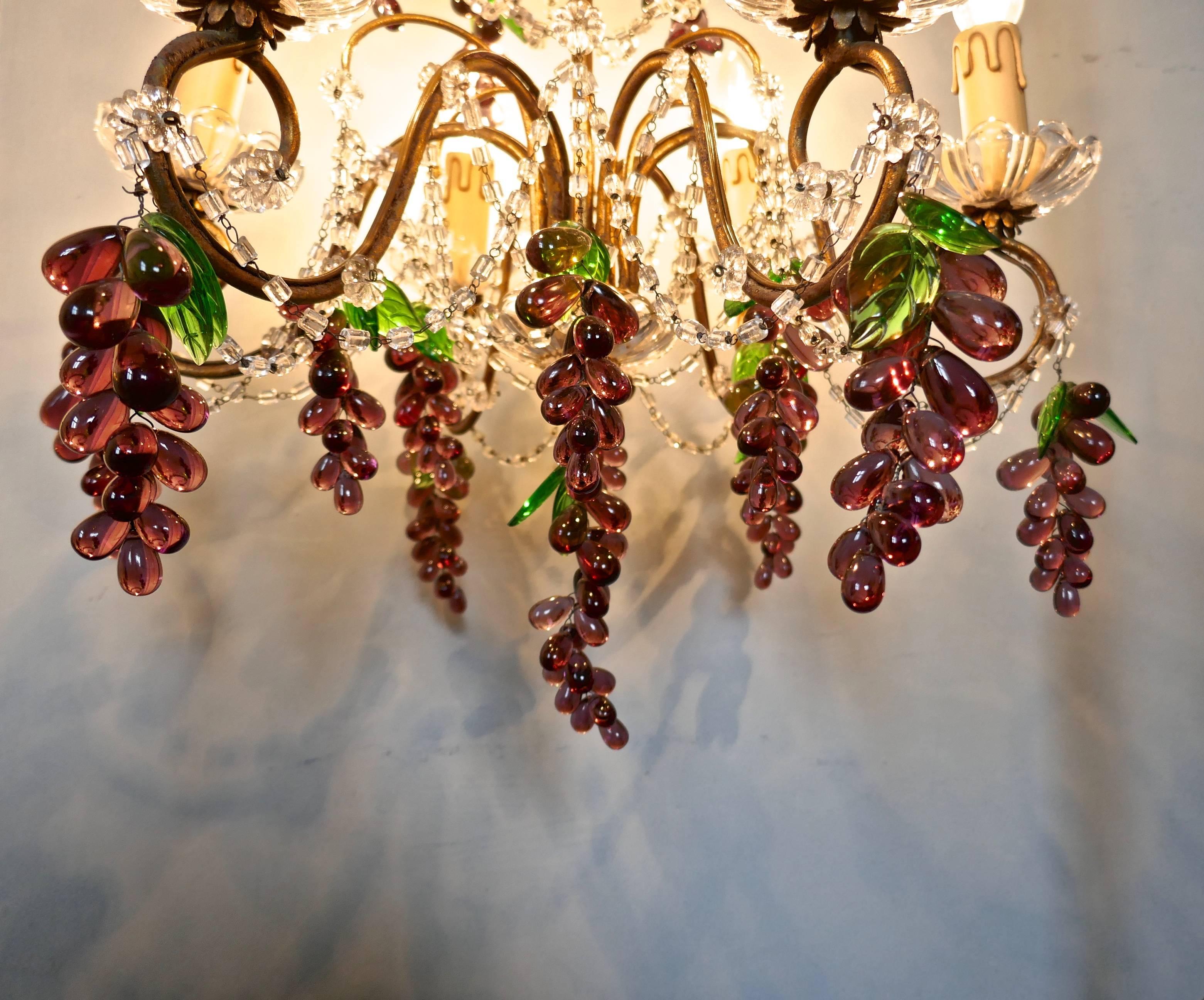 Large Six Branch Chandelier Hung with Amethyst Grapes 2