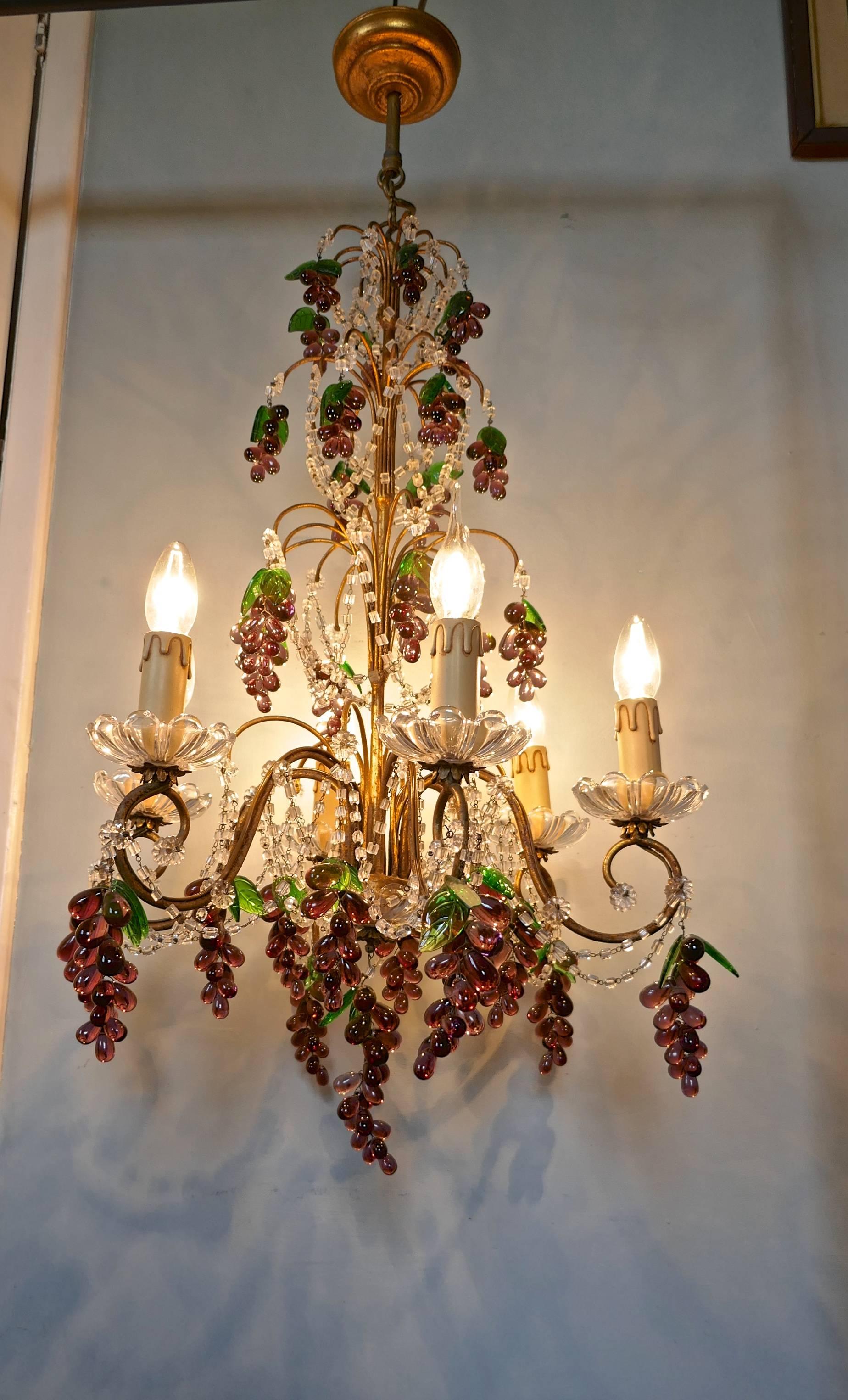 Large Six Branch Chandelier Hung with Amethyst Grapes 3