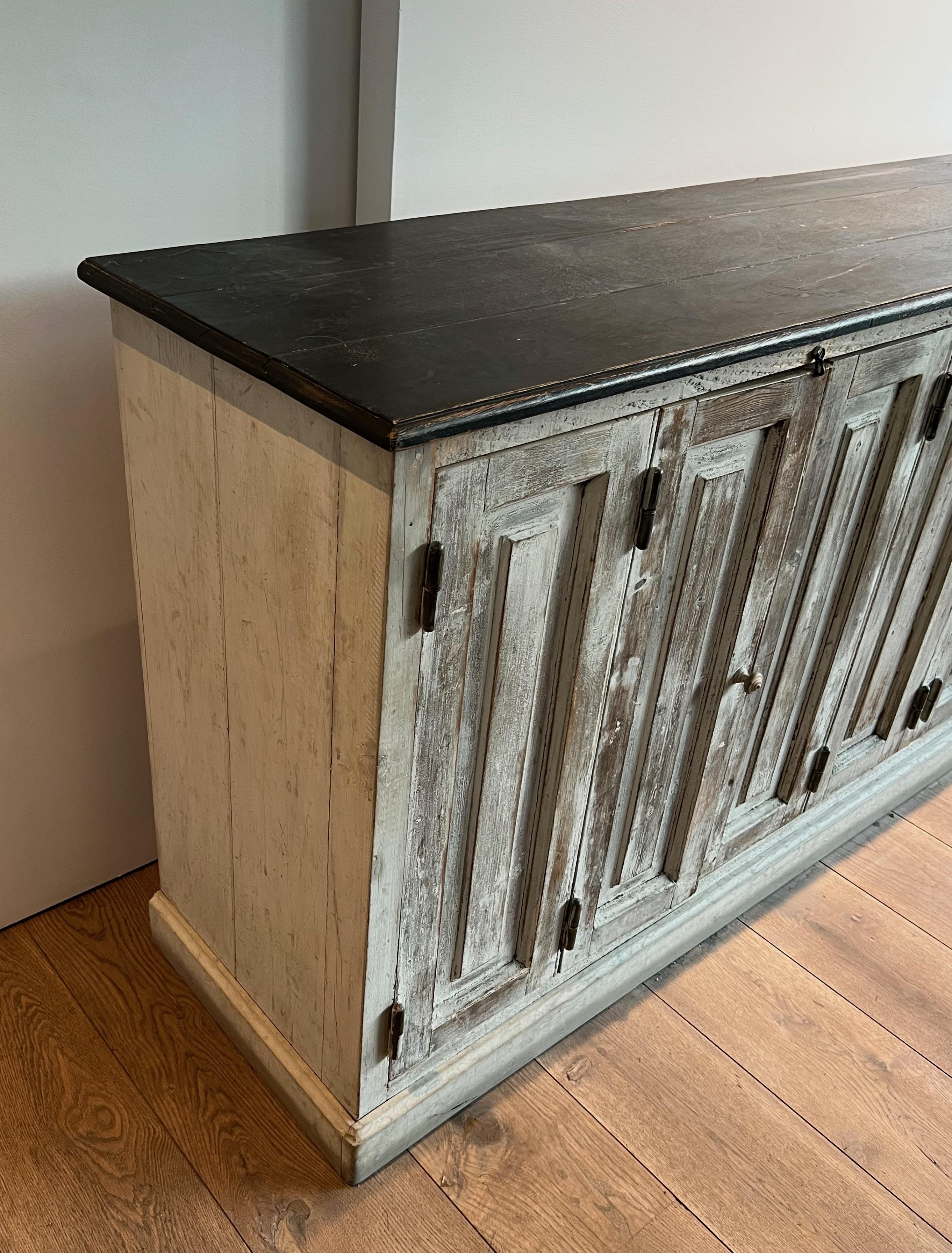 Wood Large 6 doors patinated cupboard. French work For Sale
