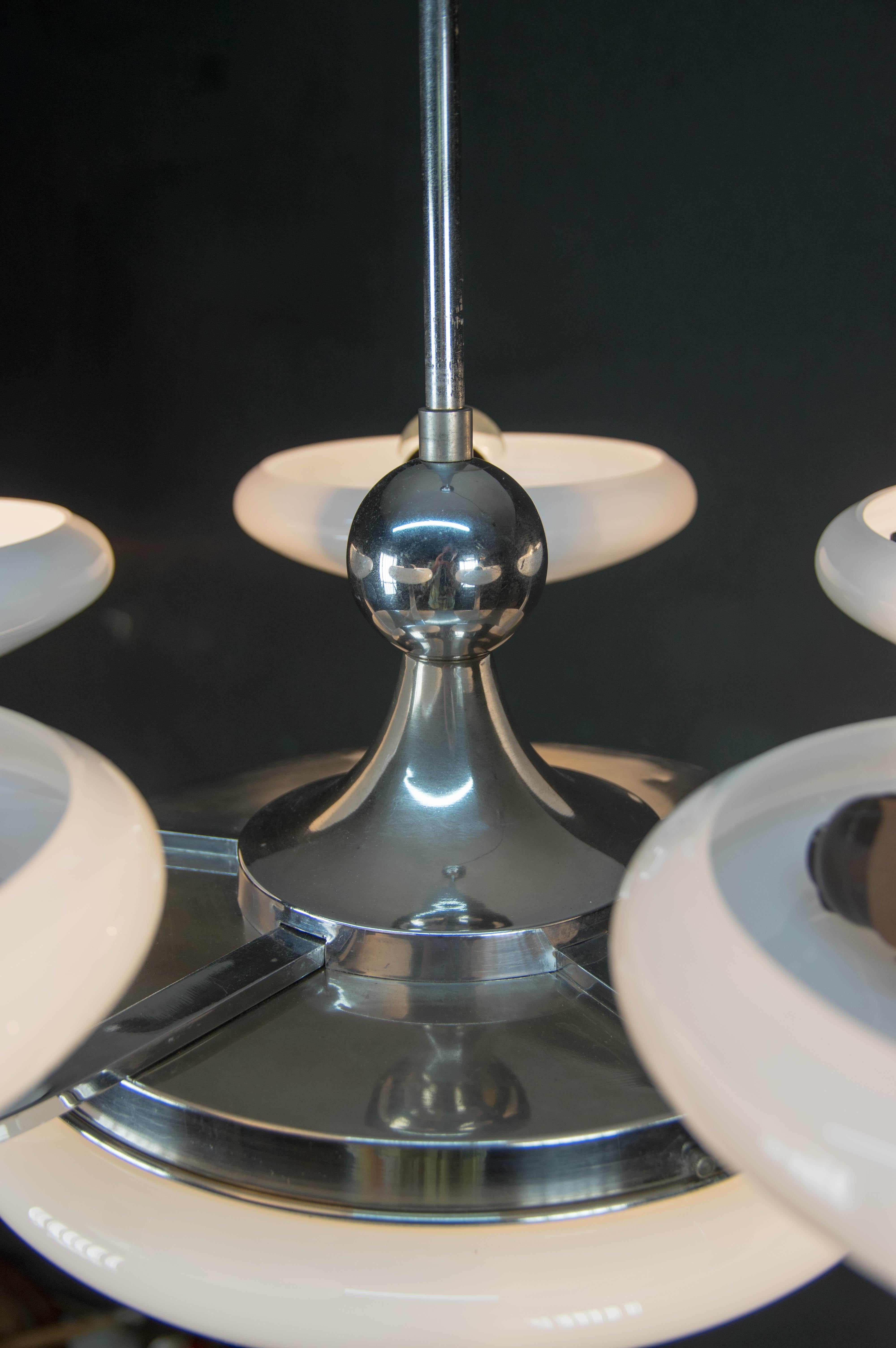 Large 6-Flamming Art Deco Chrome-Plated Chandelier, 1930s In Fair Condition For Sale In Praha, CZ