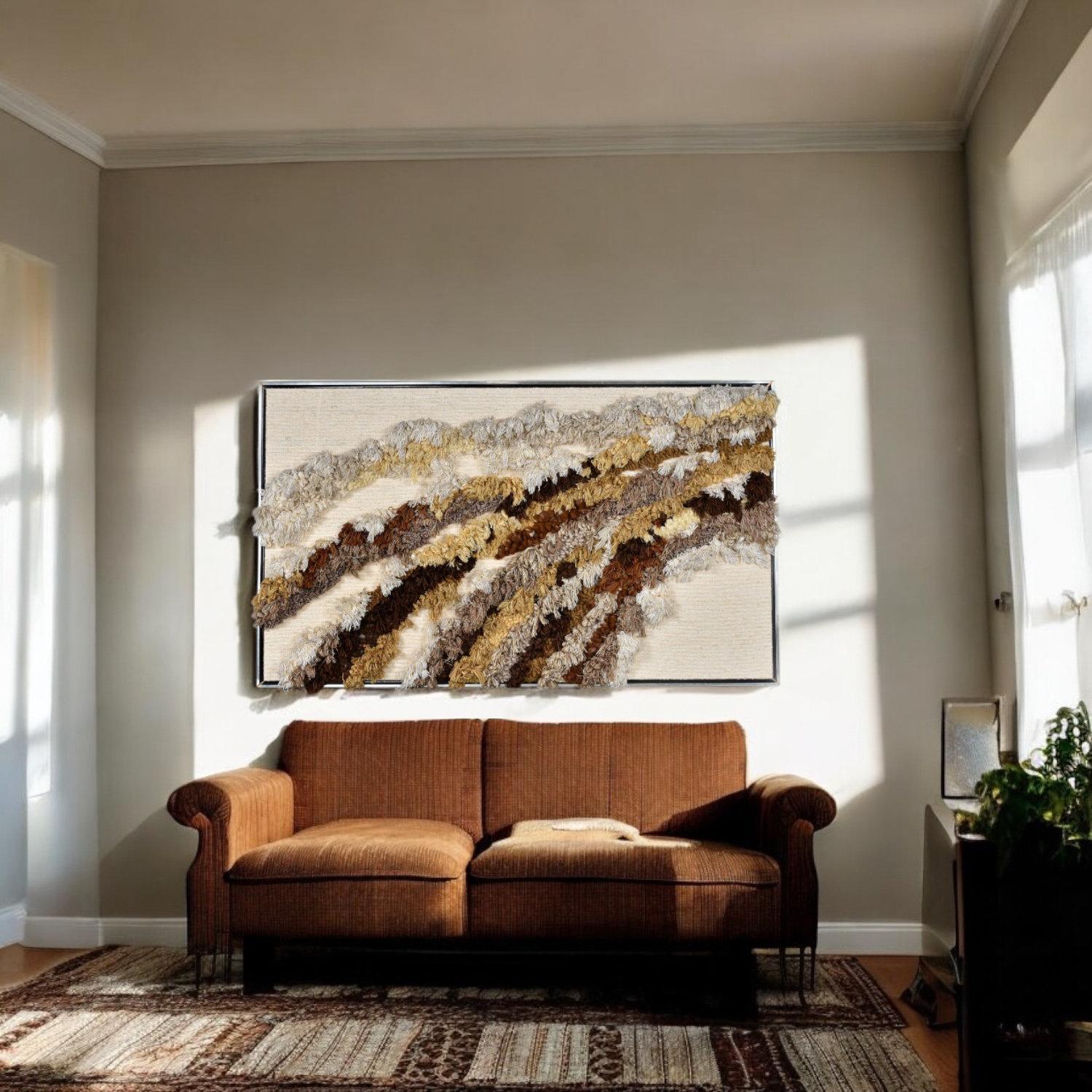 Large 6-Foot Robert L. Kidd Wool Fiber Hanging Framed Wall Art 1970's In Excellent Condition In Chattanooga, TN
