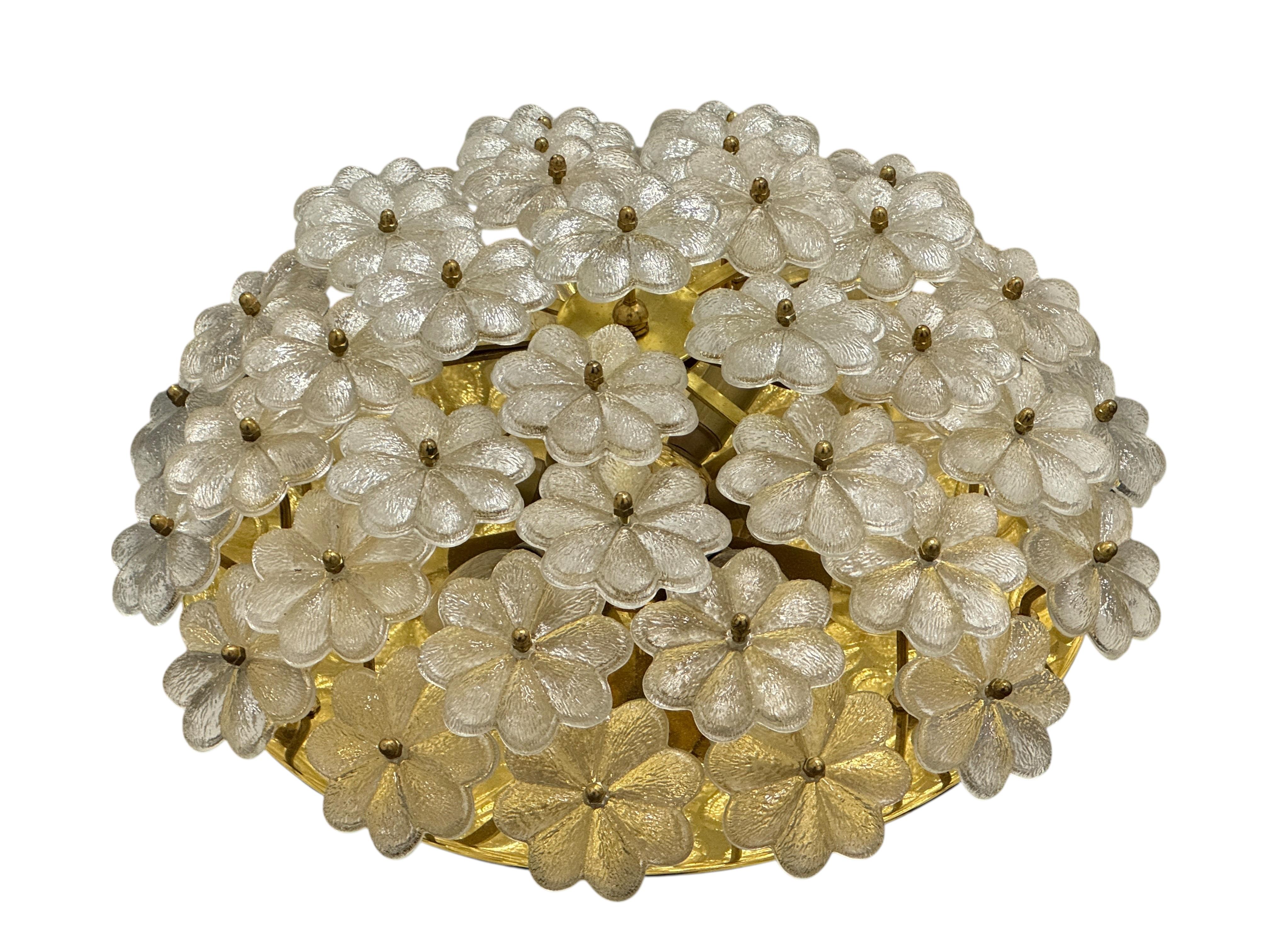 Hollywood Regency Grande suspension à fleur en verre à 6 lumières, Ernst Palme, Allemagne, années 1970 en vente