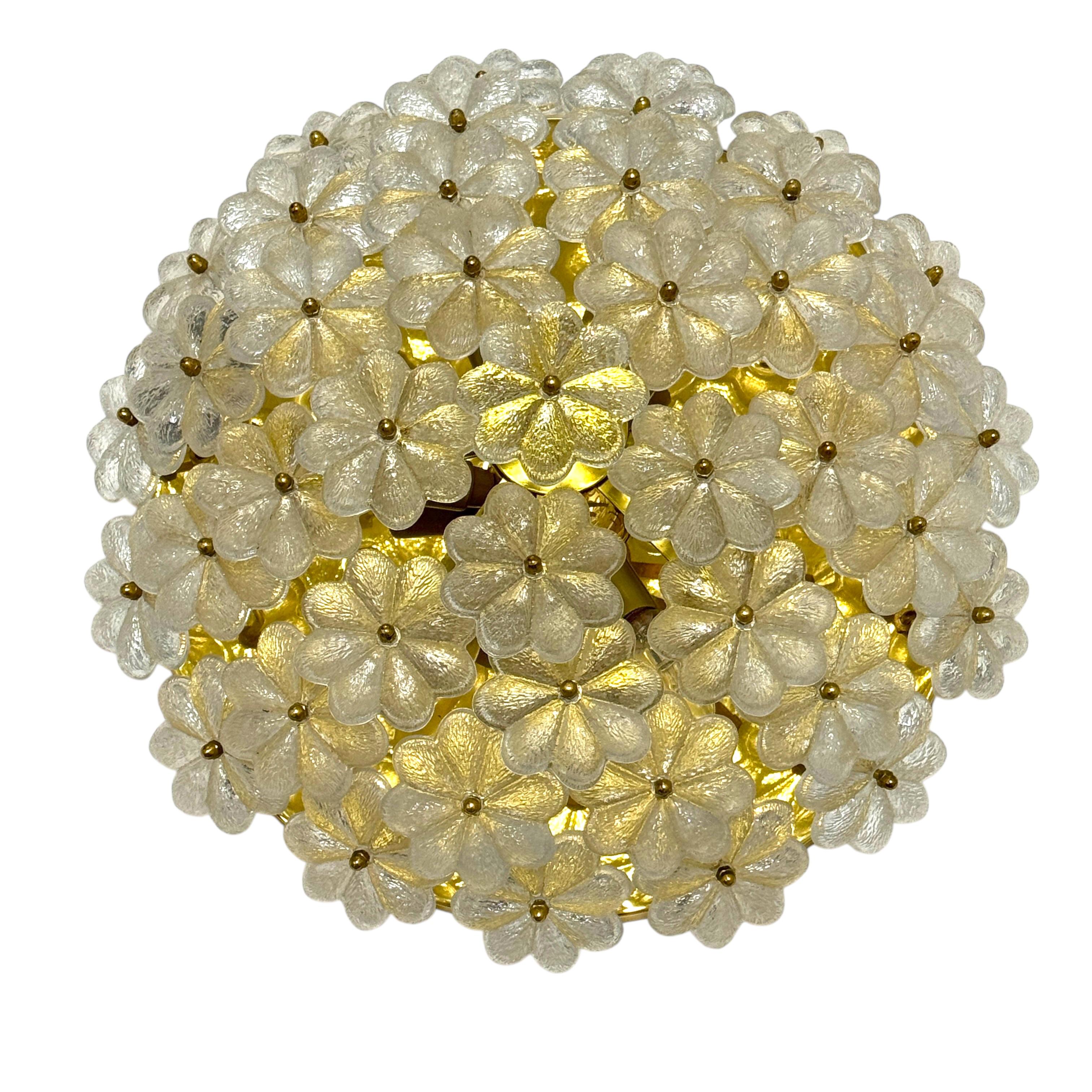 Grande suspension à fleur en verre à 6 lumières, Ernst Palme, Allemagne, années 1970 en vente 1