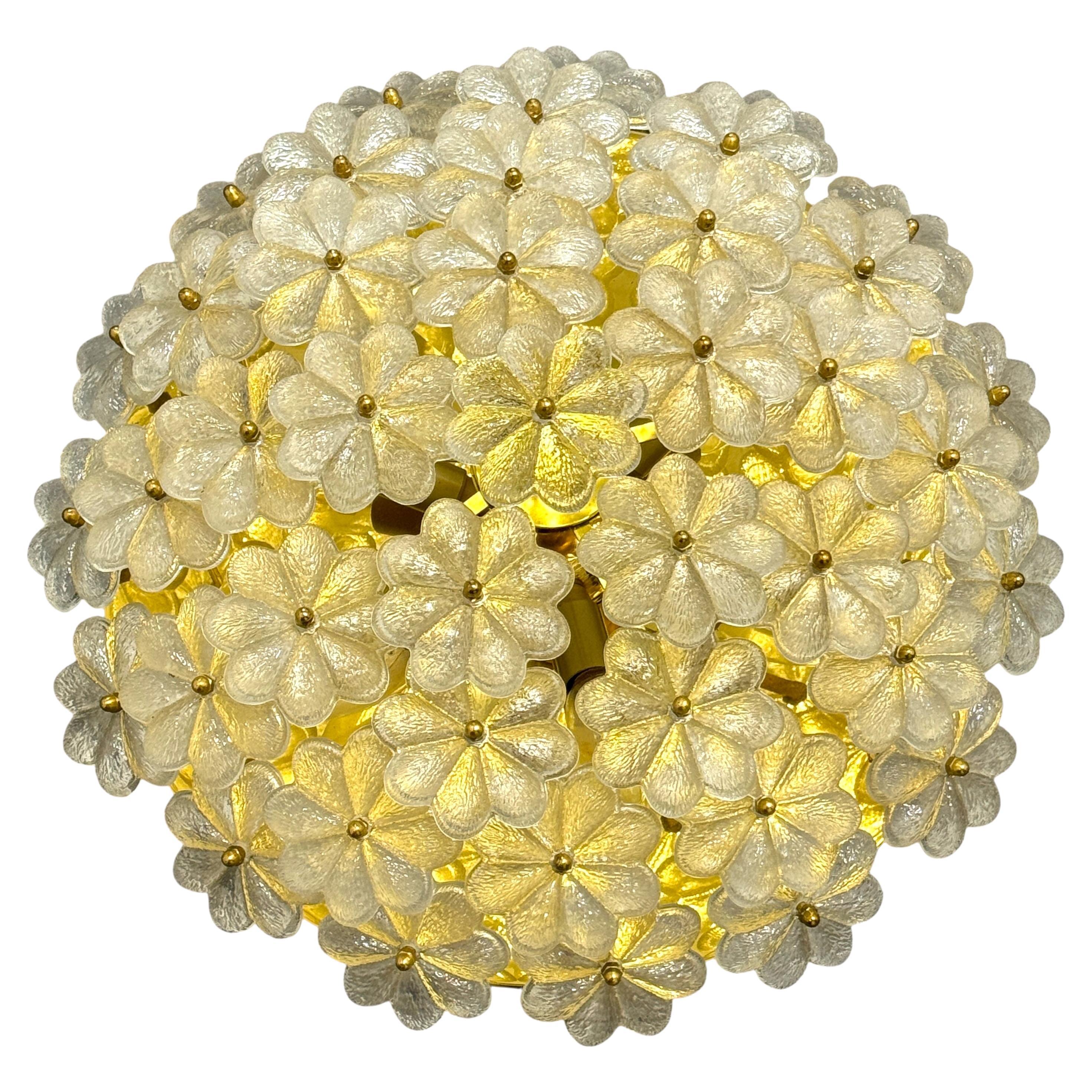 Large 6 Light Glass Flower Flush Mount, Ernst Palme, Germany, 1970s