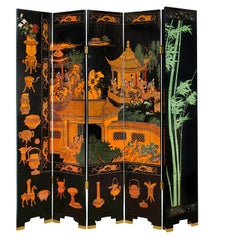 Large 6 Panel Artisan Chinese Screen Sold Through Karl Springer, 1980s