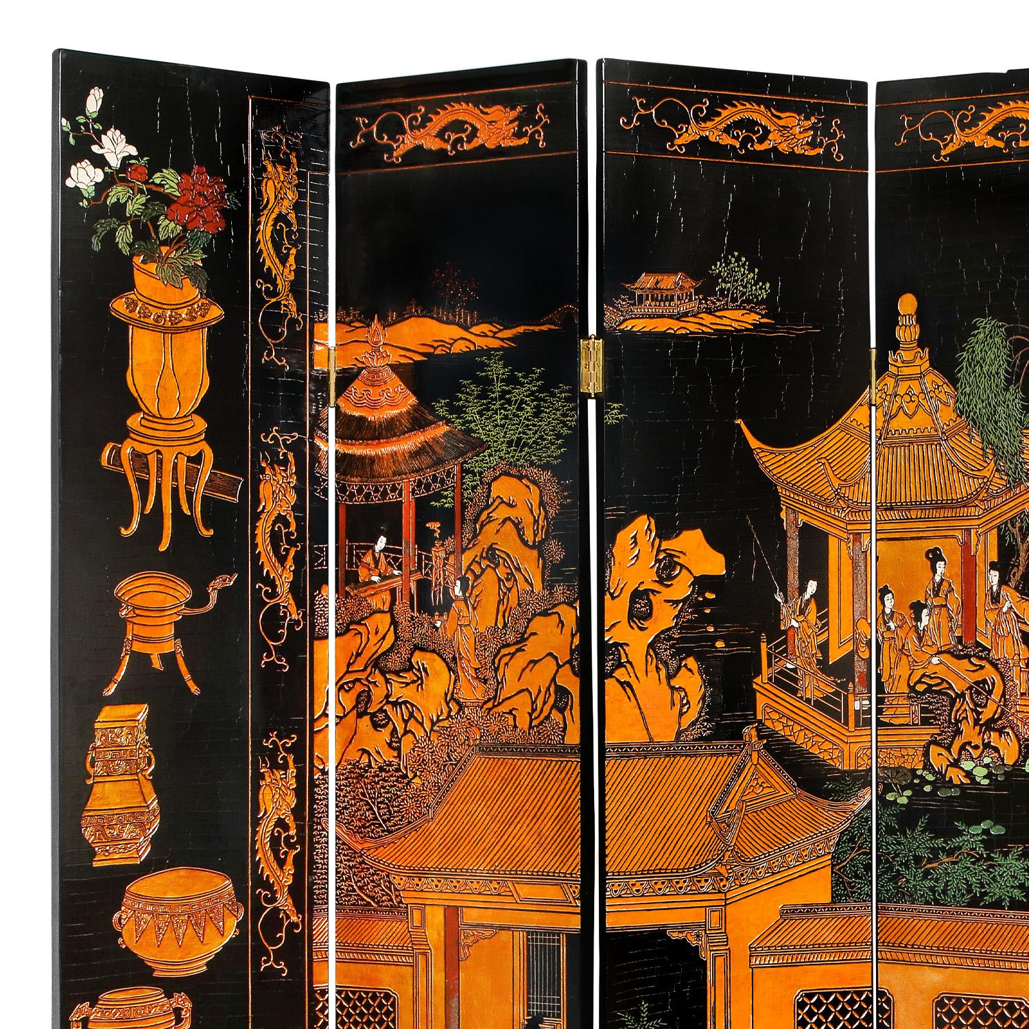 American Large 6 Panel Artisan Chinese Screen Sold Through Karl Springer, 1980s