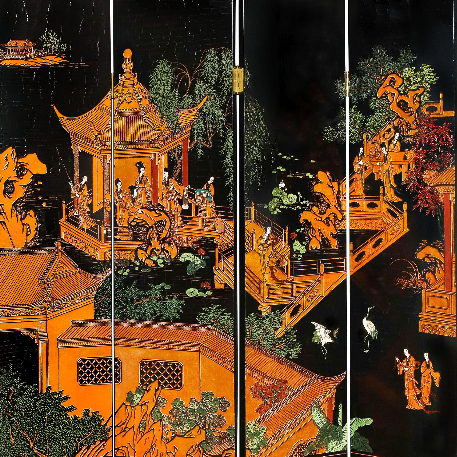 Hand-Crafted Large 6 Panel Artisan Chinese Screen Sold Through Karl Springer, 1980s