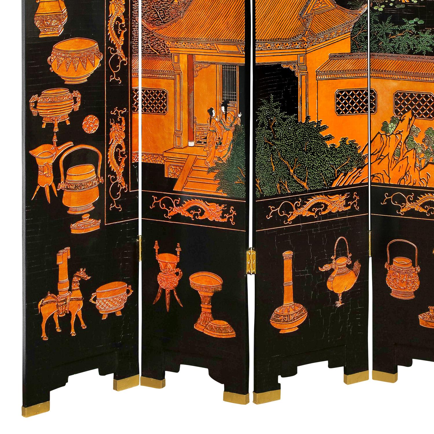 Large 6 Panel Artisan Chinese Screen Sold Through Karl Springer, 1980s In Excellent Condition In New York, NY