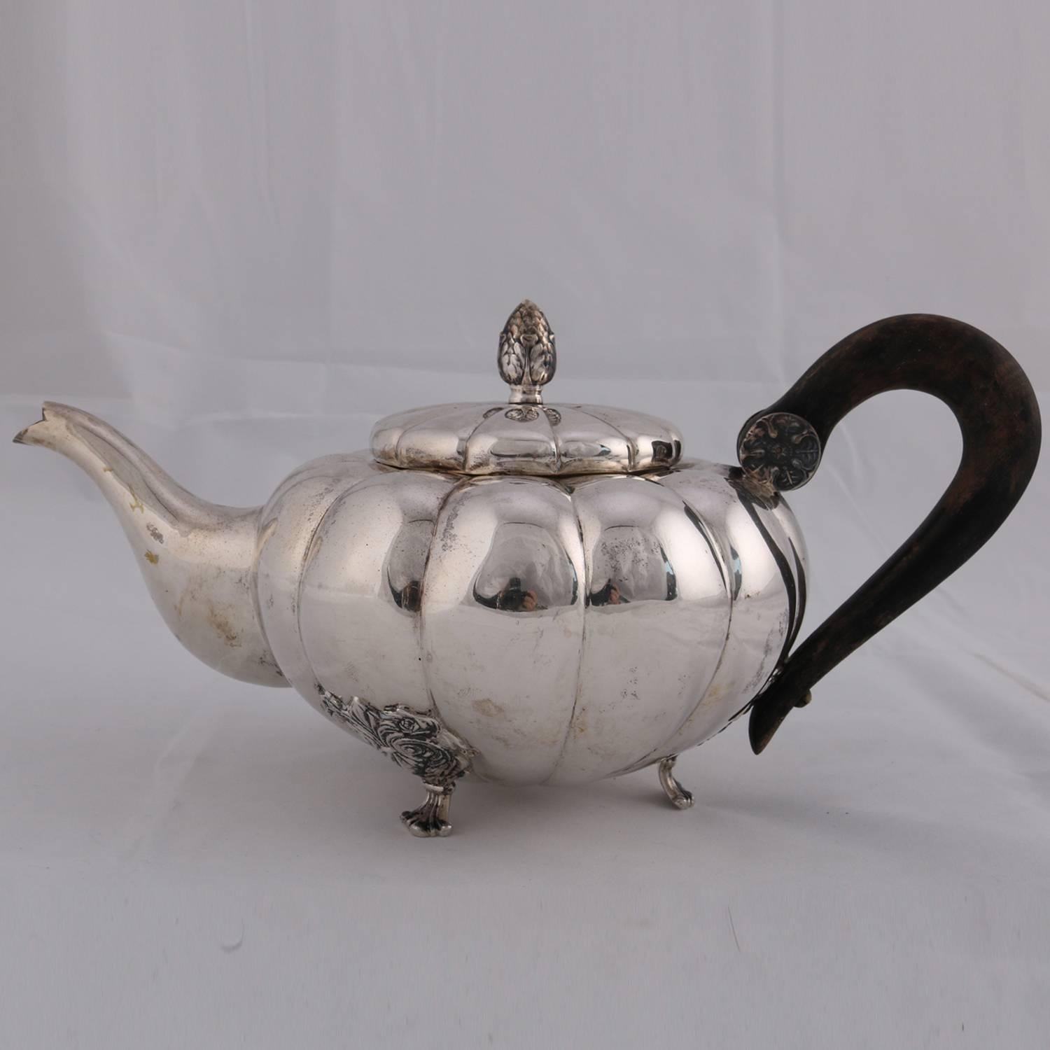 Large Six-Piece French Antique French .800 Silver Gadroon Tea Set, circa 1900 In Good Condition In Big Flats, NY